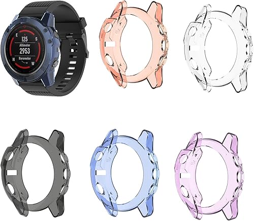 Miniatura 7 de Paquete de 2 fundas de reloj compatibles con Garmin Fenix 5X5X Plus, ultrafinas y suaves de silicona TPU con borde de parachoques, resistente a los