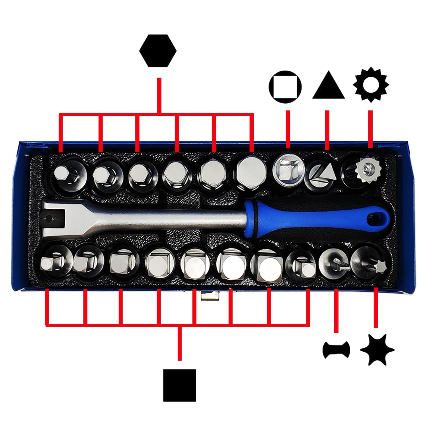 JEUCLEL 20PCS 3/8" Drive Oil Drain Sump Plug Key Set, Gearbox Hex Square Triangle Torx Spline Socket Set, Engine Repair Mechanic Tool - Image 3
