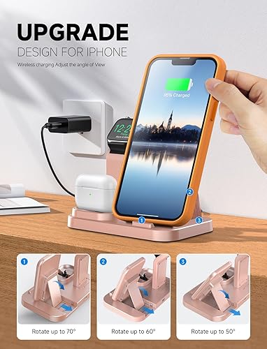 Miniatura 5 de RJR Estación de carga inalámbrica 3 en 1 para dispositivos Apple, base de carga para iWatch 9 8 7 6 SE 5 4 3 2 1, soporte de carga integrado para