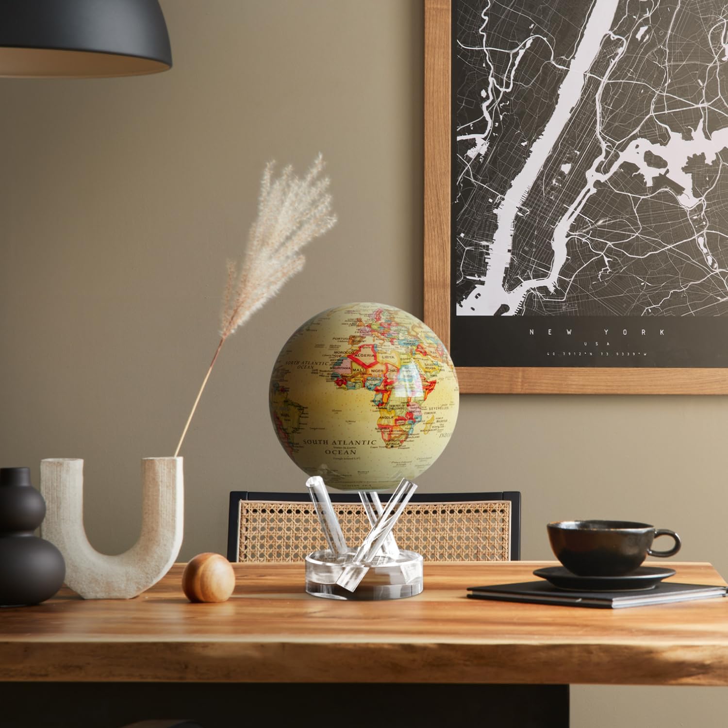 MOVA Globe - Antique Yellow Political Map Prestige (8.5") | Vintage-Style Rotating Globe Powered by Light | No Batteries or Cords | Antique World Map for Home or Office Decor