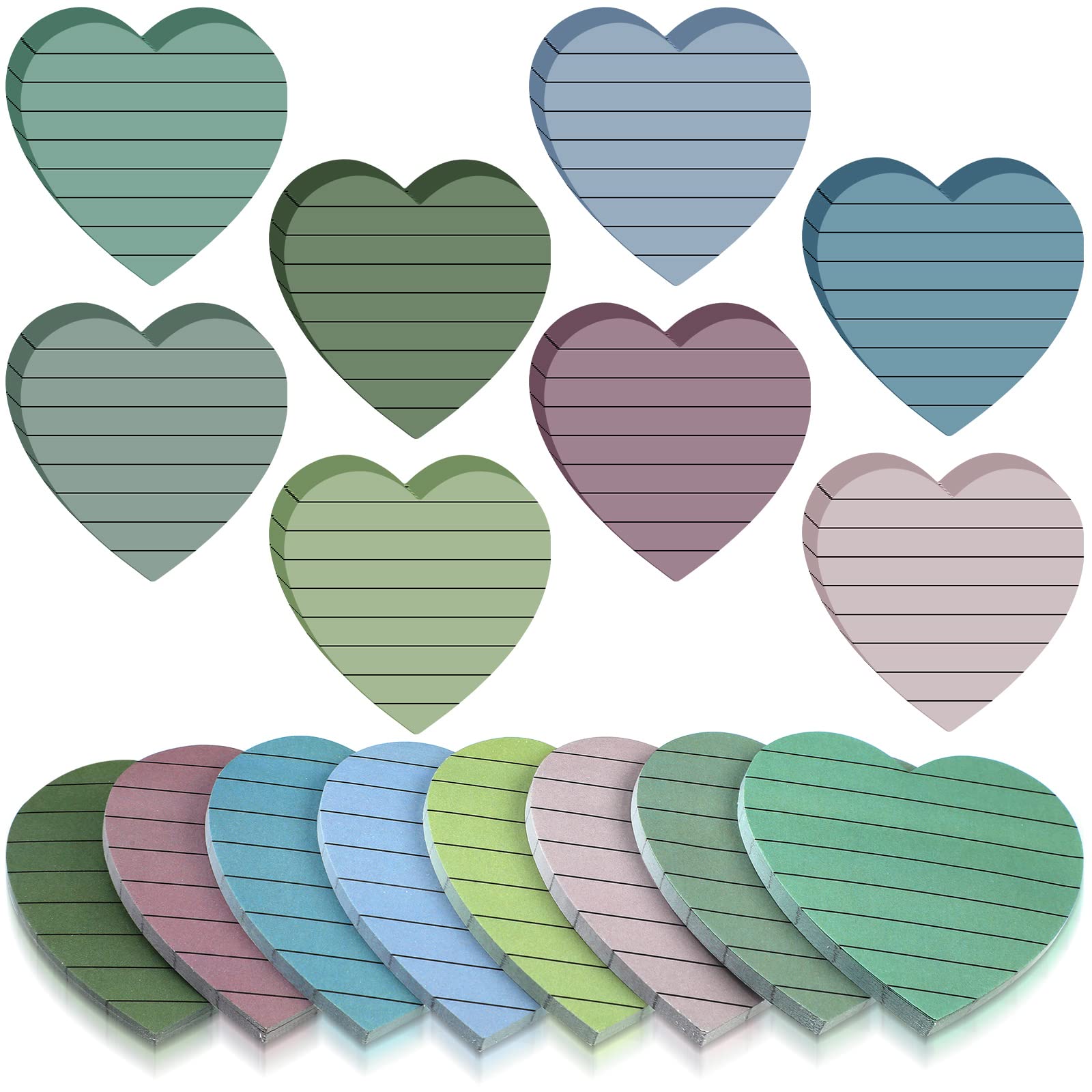 Teling 24 Pack Back to School Heart Sticky Notes Cute Heart Lined Sticky Notes Self Adhesive Love Memo Pads for Classroom Party Gifts Office Home School 3x3 Inch(Soft Colors, Classic)