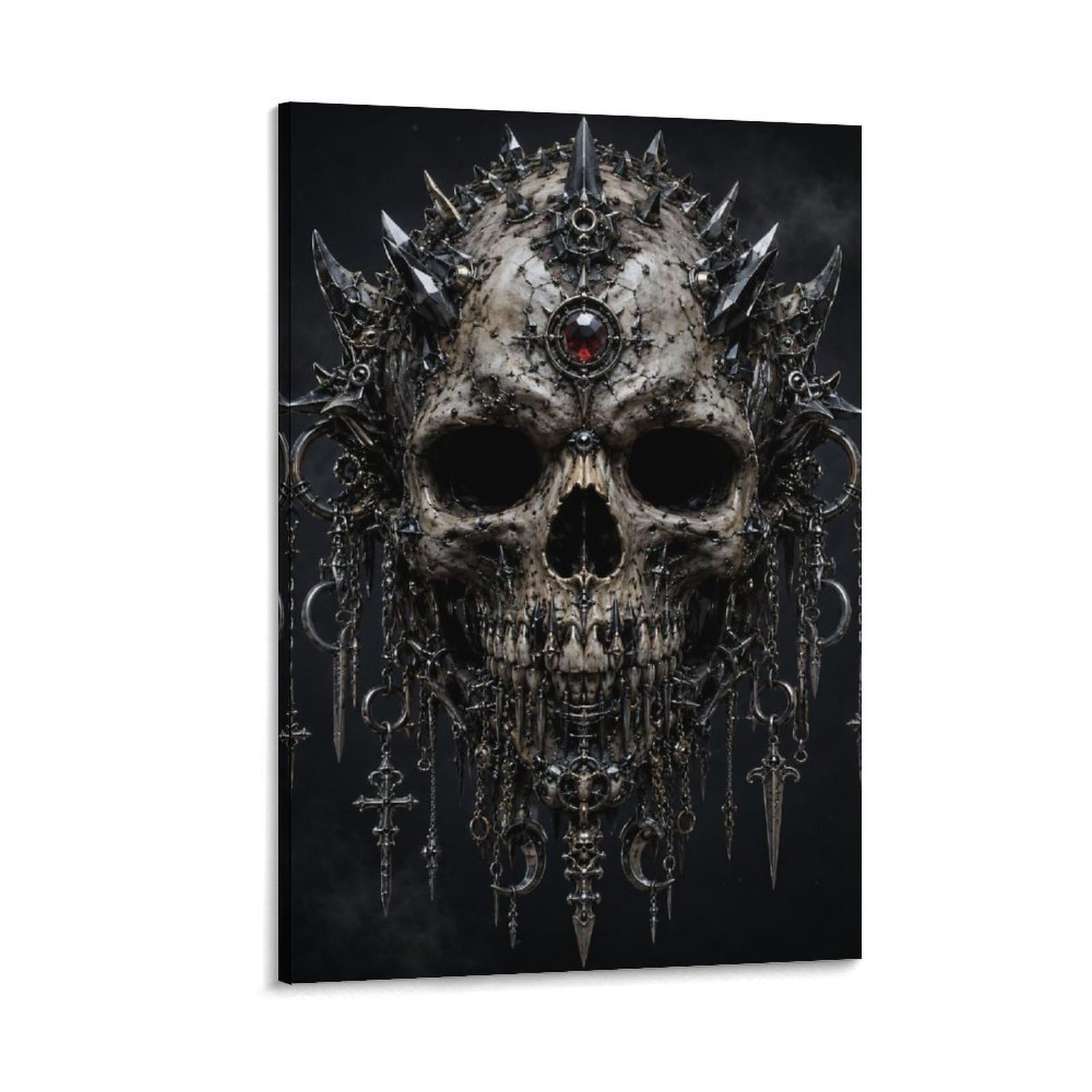W7C8U2X3 Ornate Punk Metal Skull Canvas Wall Art, Gothic Fantasy Wall Art