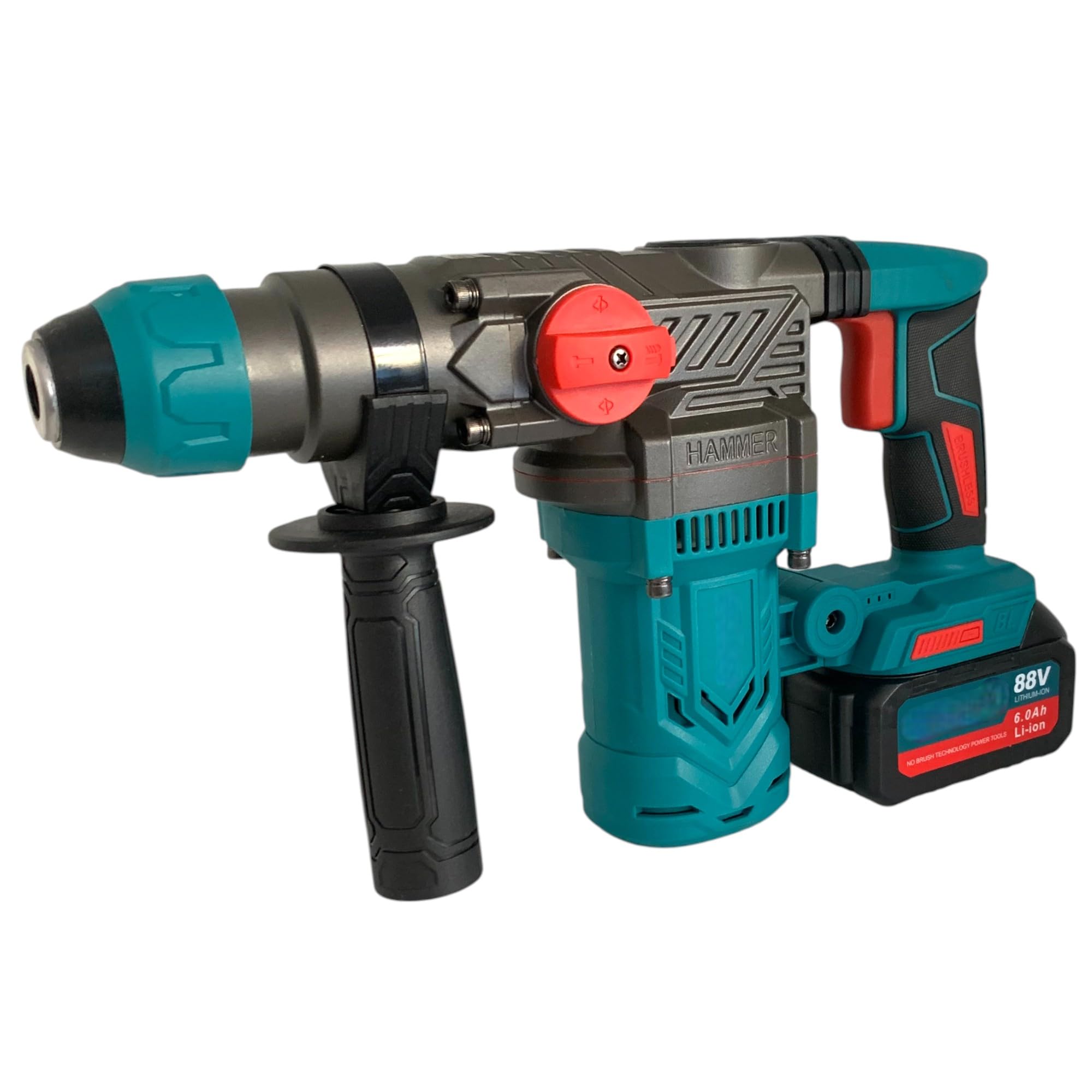 Trapano Martello Demolitore a Batteria 88V SDS PLUS con 2 Batterie 6Ah – Motore Brushless 3.2J, 5200 BPM, Perforatore per Perforazione su Cemento e Muratura