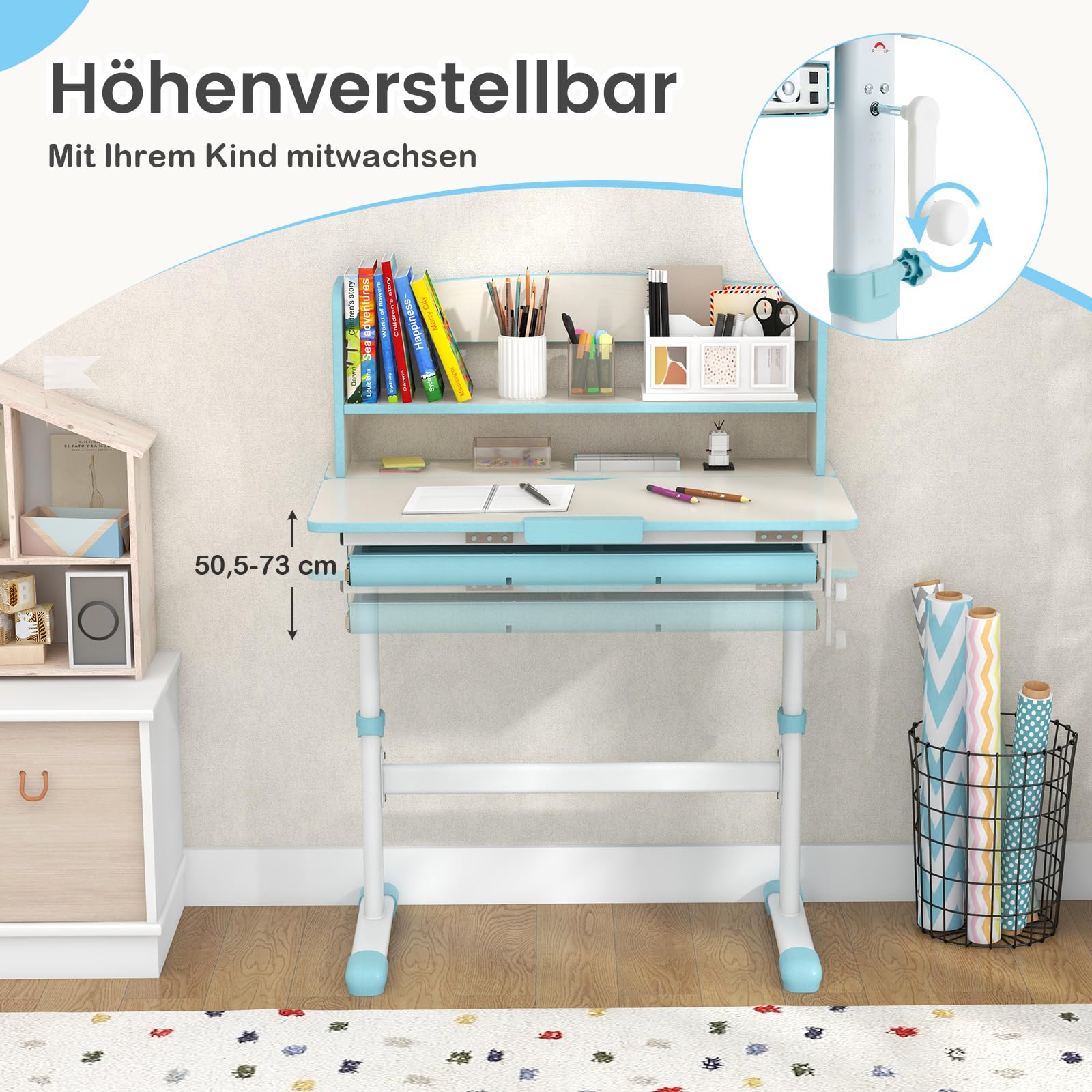 COSTWAY Kinderbureau, in hoogte verstelbaar, kindermeubel