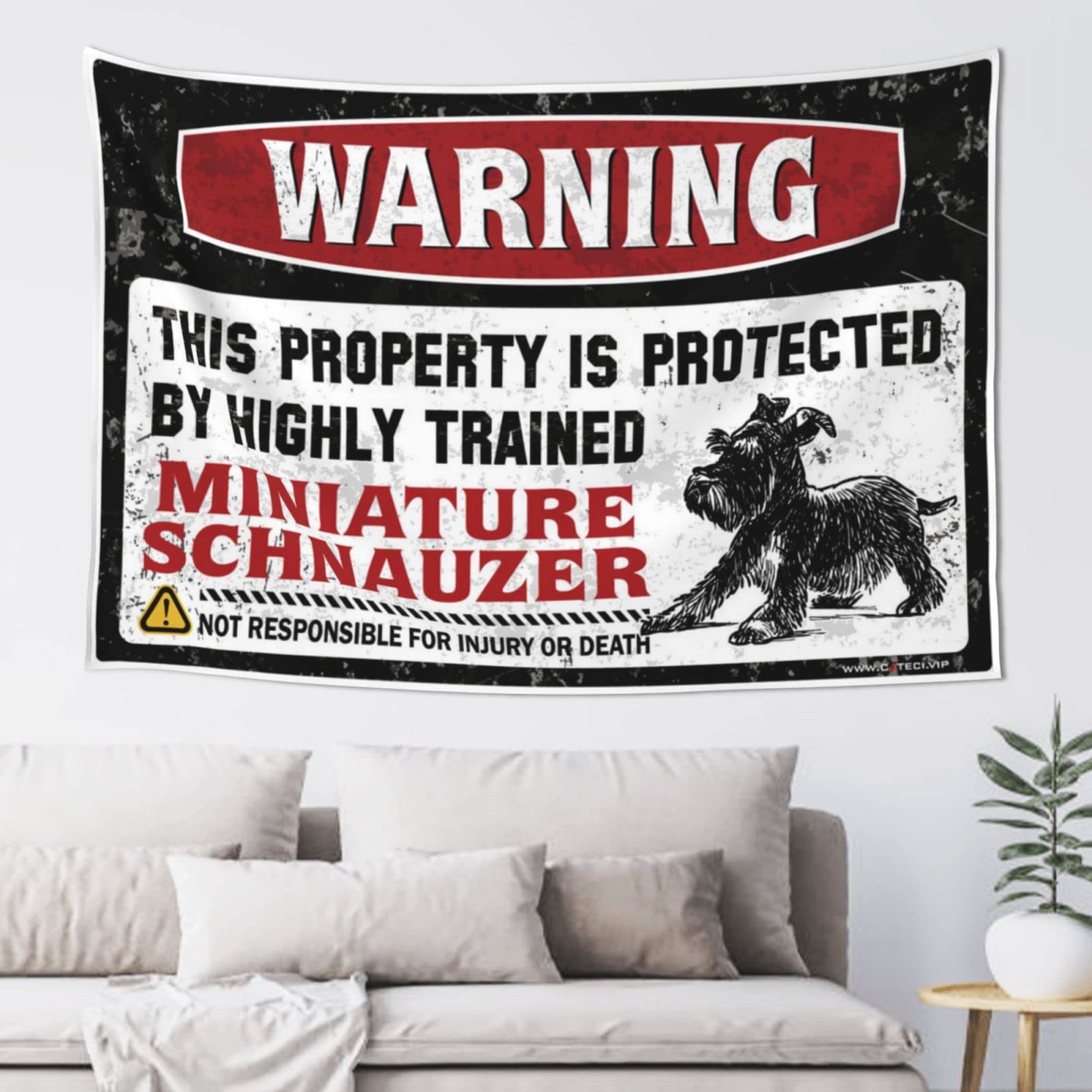 Pravoxi Boys One Color Tapestries Warning This Property Is Protected By A Highly Trained Miniature Schnauzer Tapestry Bedroom Decorations Decor For Bedroom(75X100cm)