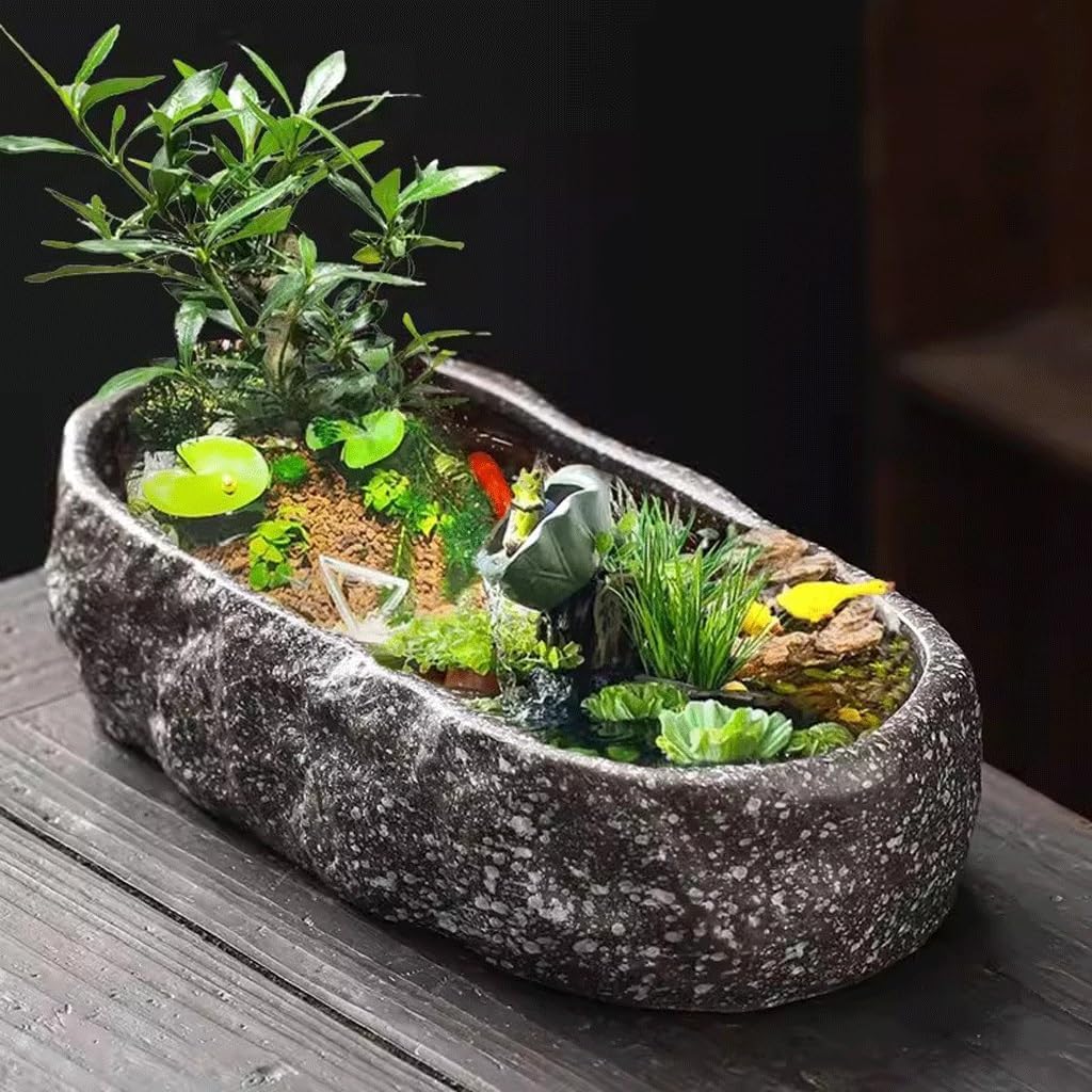 Aquarium Imitation Stone Fish Tank, Sleeping Bowl, Lotus Basin, Small Tank, Balcony Flower Pot, Ceramic Fish Tank, Household Plant Pot Fish Tank Decorations (Color : B)