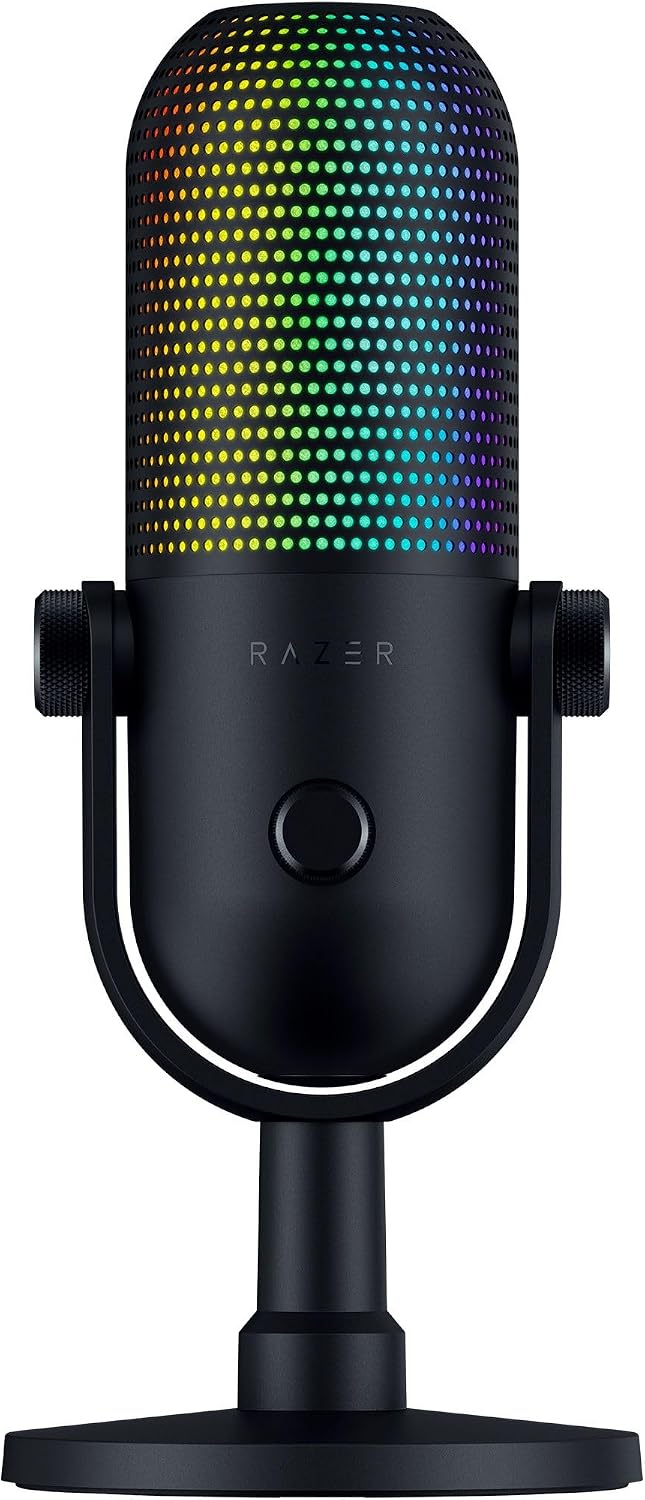 Razer Seiren V3 Chroma RGB USB Microphone: Stream & Game Reactive Lighting - Tap-to-Mute Sensor - Condenser Mic, XSplit - Black (Renewed)