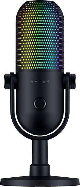 Razer Seiren V3 Chroma RGB USB Microphone: Stream & Game Reactive Lighting - Tap-to-Mute Sensor - Condenser Mic - Digital Gain Limiter & Shock Absorber - PC, Discord, OBS Studio, XSplit - Black