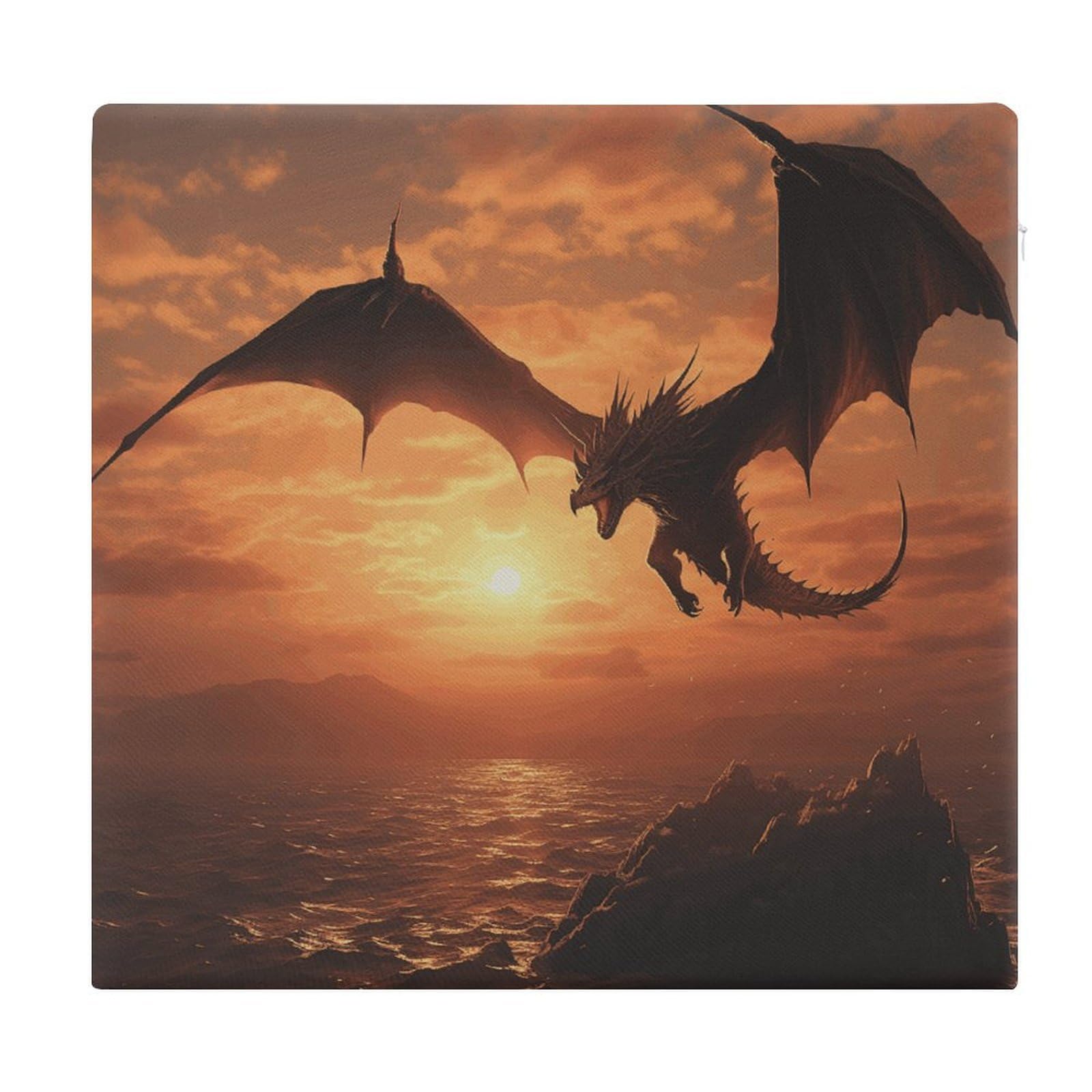 Adfgyerh Style Sea Sunset Flying Dragon Cushions Memory Foam For Adults, Seat Cushion Chair Pads Soft, Square Pillows For Dining, Kitchen, Office, Patio Chairs