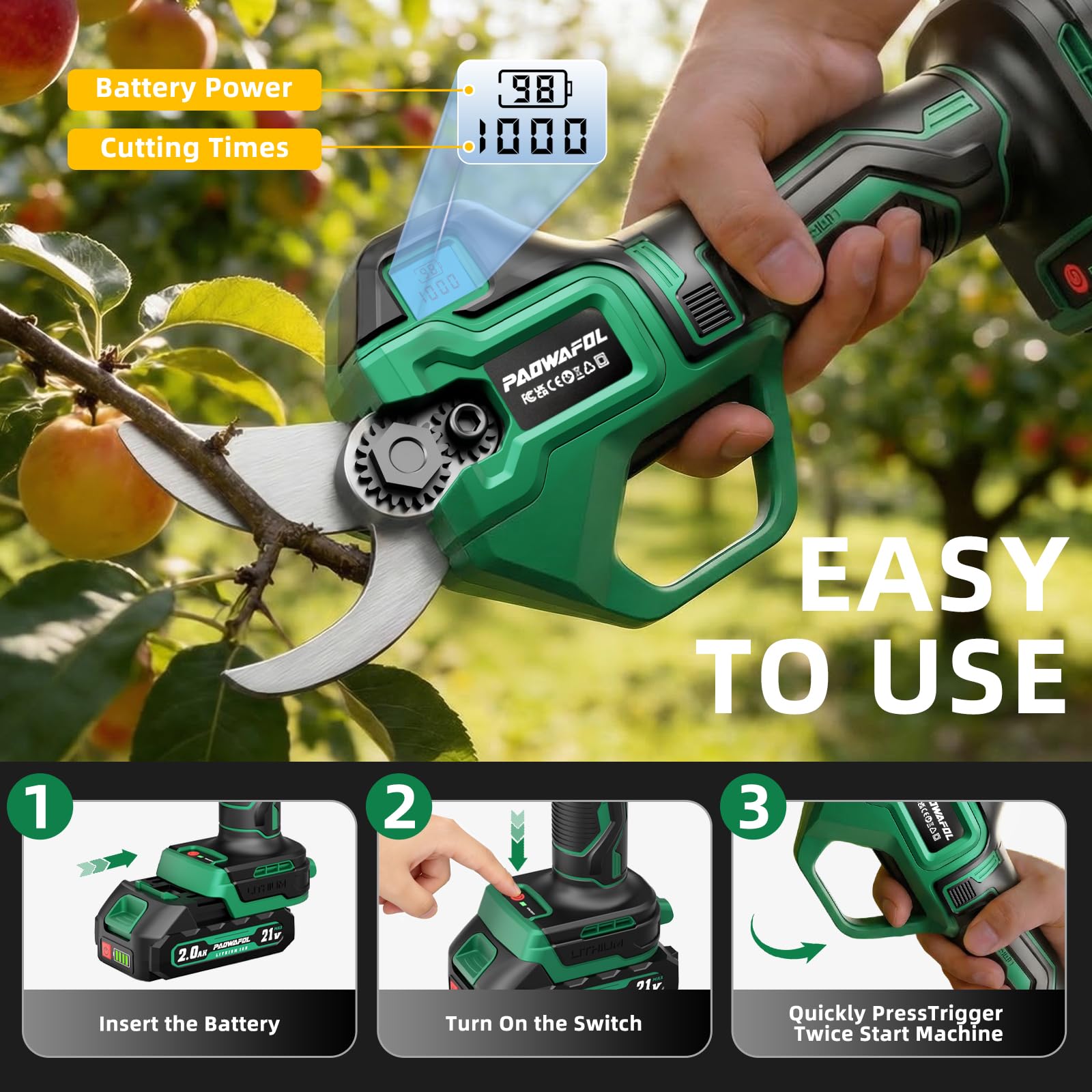 PAOWAFOL Electric Pruning Shears - Cordless & Powerful -5 PAOWAFOL Electric Pruning Shears - Cordless & Powerful -5