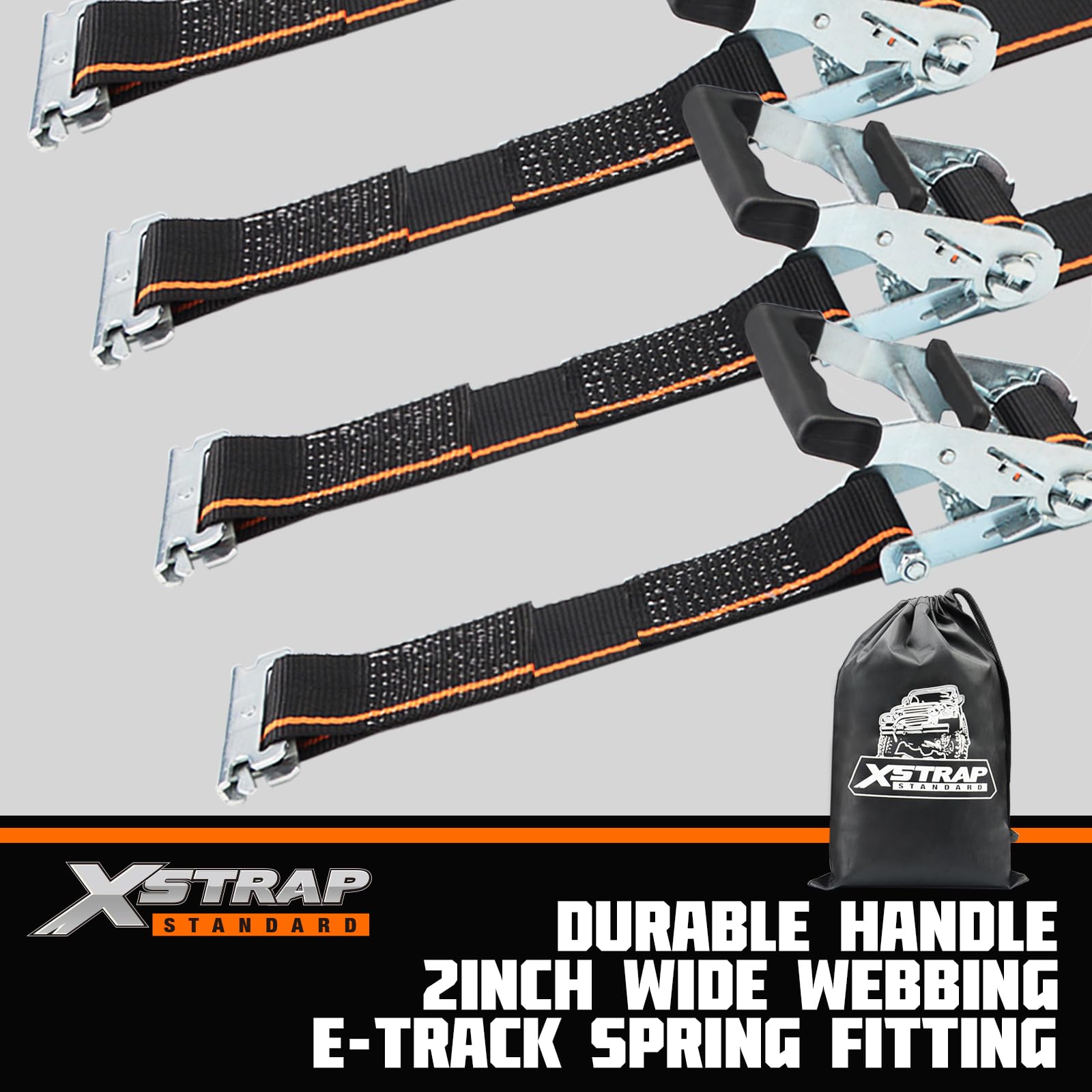 XSTRAP STANDARD E-Track Ratschengurte, 5,1 x 40,6 cm, 2 kg, Bruchfestigkeit, robuster Umzugsgurt, LKW, Anhänger, Motorräder, Kajaks, Dach, 4 Stück