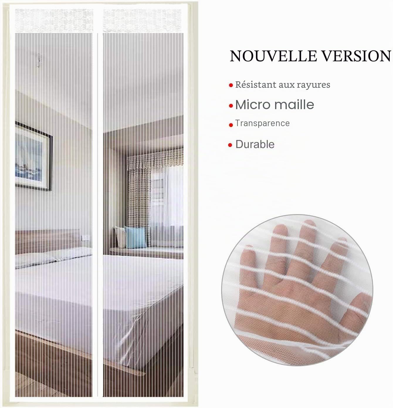 EXTSUD Moustiquaire de Porte Magnétique Fermeture Automatique Rideau Porte Anti insectes avec Aimants Sans Perçage (120x220cm, Blanc)