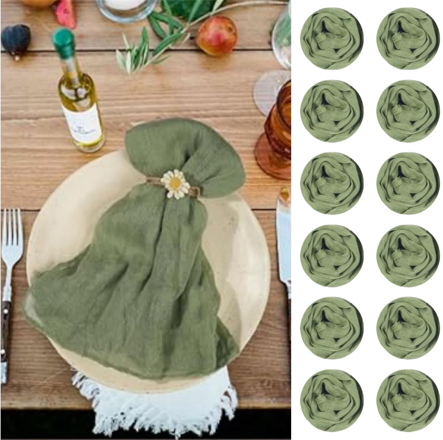 120 Pack Gauze Cheesecloth Napkins 19.7 x 19.7 Inch Dinner Cloth Napkins Bulk, Soft Table Napkins with Wrinkle Decorative Sage Green Cloth Napkins for Home Wedding Rustic Table Decoration