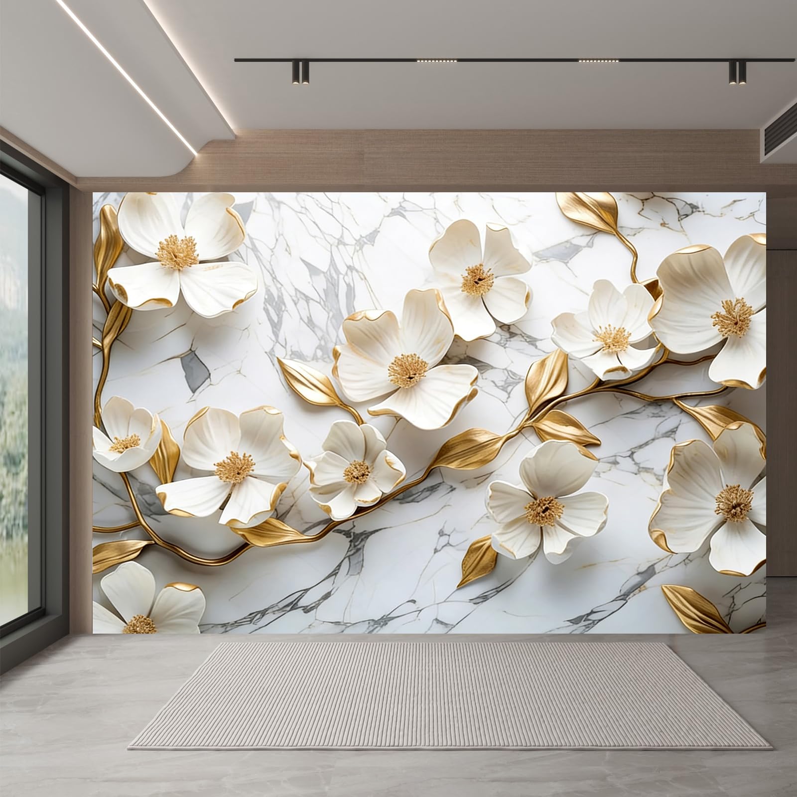 Carta da parati effetto 3D Fiori Moderni 250 x 175 cm Murale Non Tessuto Bianco Fotomurale Stampa HD Moderna Poster Per Soggiorno E Camera Da Letto Design 1M3895