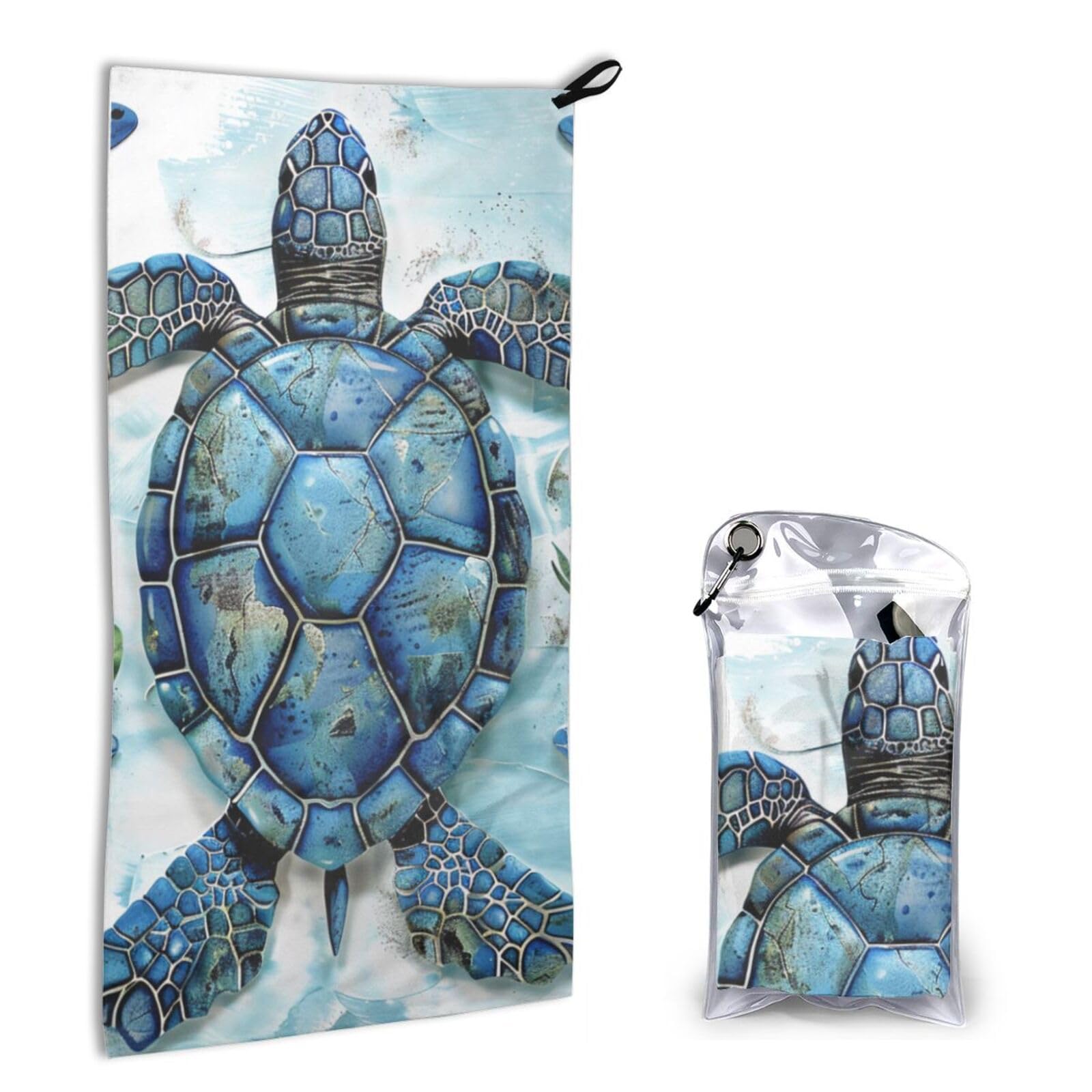 BWWHCCTI Quick Dry Hand Towel With Bag - Sea Turtle-Blue Printed Super Absorbent Face Cloth Microfiber Travel Sports Towels 40x80cm