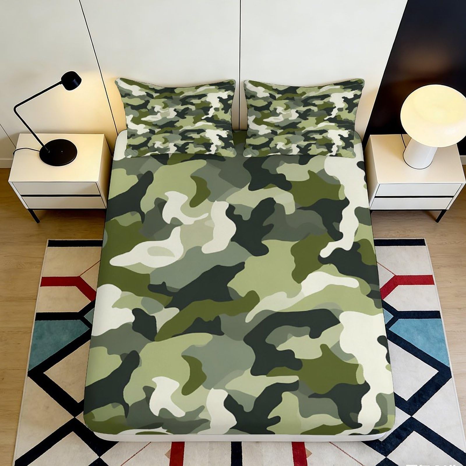Pnayamiorkfel Style-8 3D Printed Camouflage Fitted Sheet Microfiber Soft Breathable Army Green Camo Bed Cover For Bedroom Dorm Mattress Decor 90X200x25cm