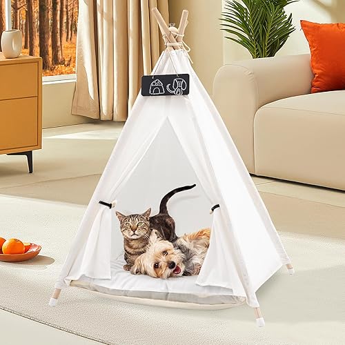 Miniatura 8 de Tipi para mascotas con cojín para perros y gatos, casa con cama, tienda de campaña para mascotas, cama para interiores y exteriores (clásico)