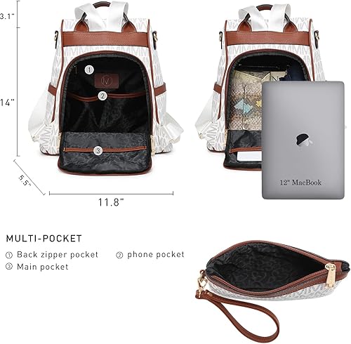 Vista 4 de MKP Mochila de Moda para Mujer Monedero con Múltiples Bolsillos Firma Anti-Robo Mochila de Viaje Bolsa de Hombro para Damas Bolso de Mano 2 Piezas