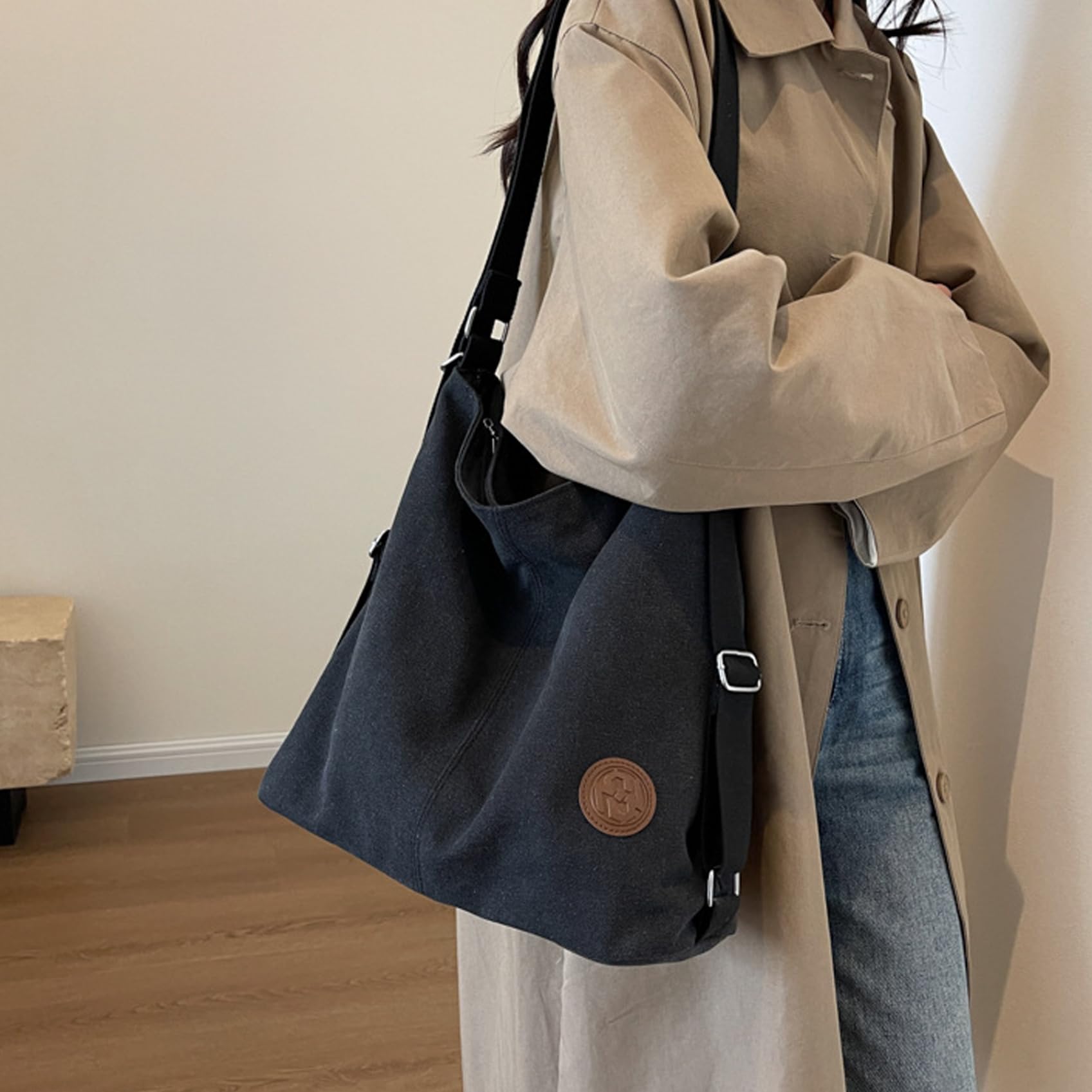 Sac à Dos Convertible, Sac fourre-Tout à Toile de capacité, bandoulière Crossbody/épaule/Portable Convertible, glissière Vintage en Toile, Sac à Dos Convertible