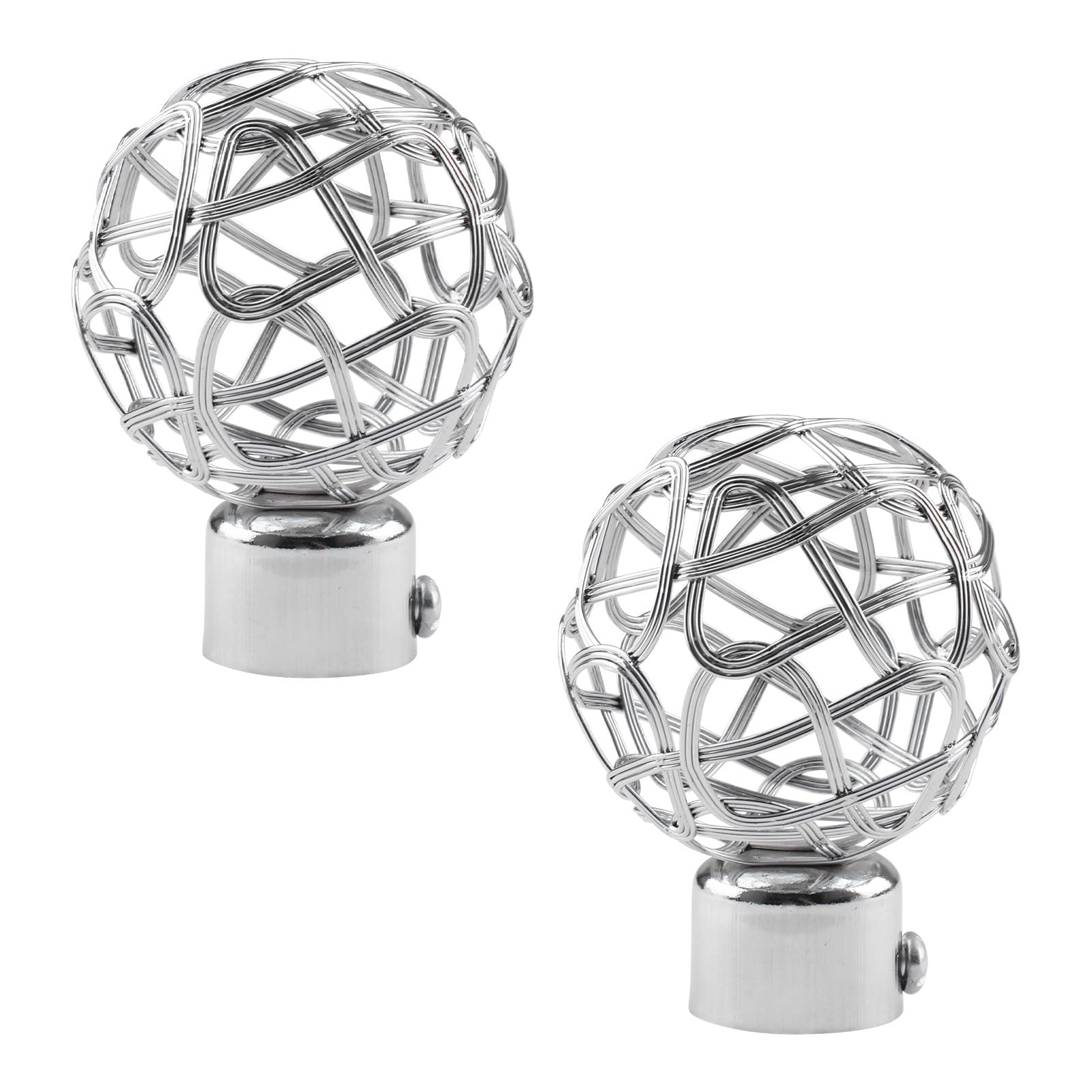 UFURMATE Curtain Finials, 2Pcs Silver Drapery Rail Pole Head Cap Decorative Hollow Window Curtain Rail End Metal Curtain Rod Pole Finials Ends, Inner