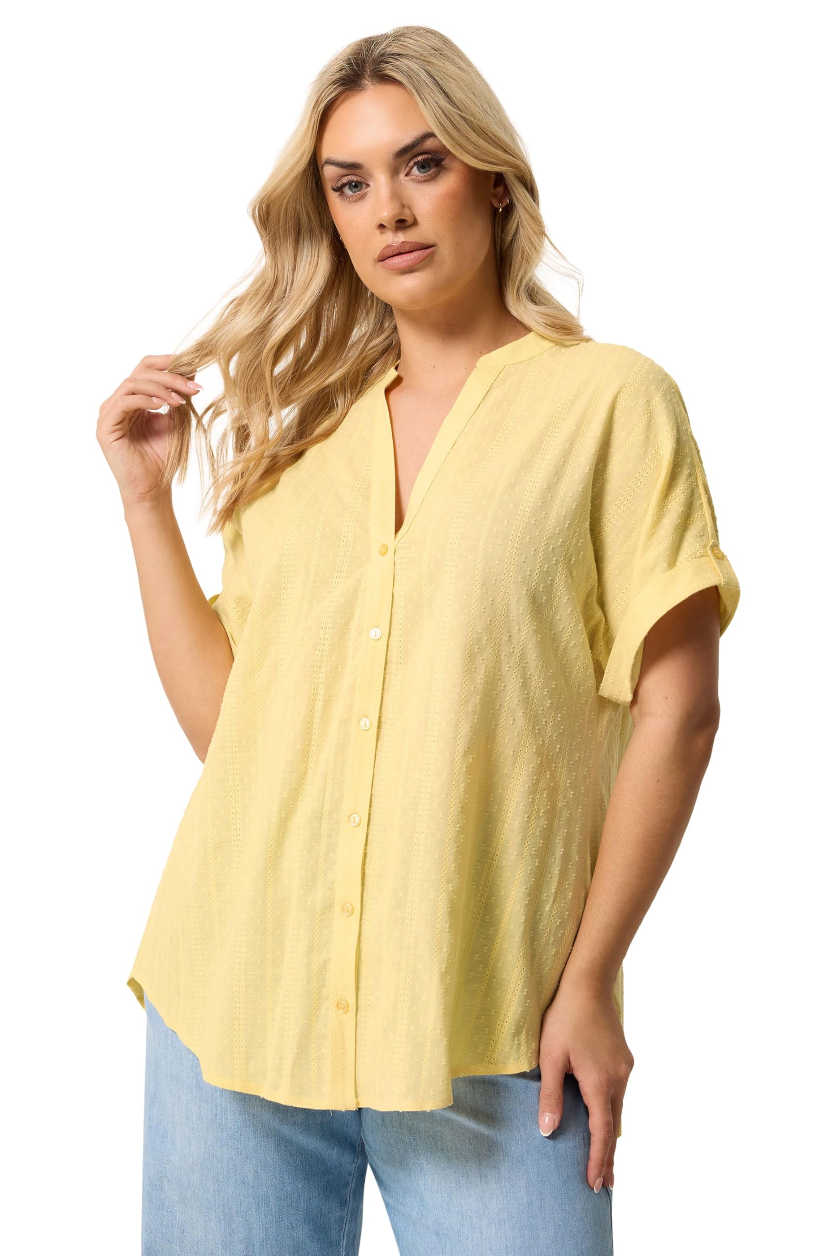 Yours Women's Yellow Curve Dobby Textured Blouse - Plus Size Curve