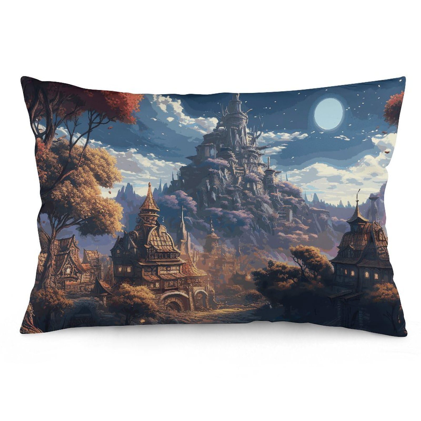 2 Pack Pillow Cases for Hair and Skin, Soft Breathable Pillow Case Covers with Hidden Zipper, Fantasy Town Pillowcase 12 "x20 Pillow Covers for Sleeping Gift