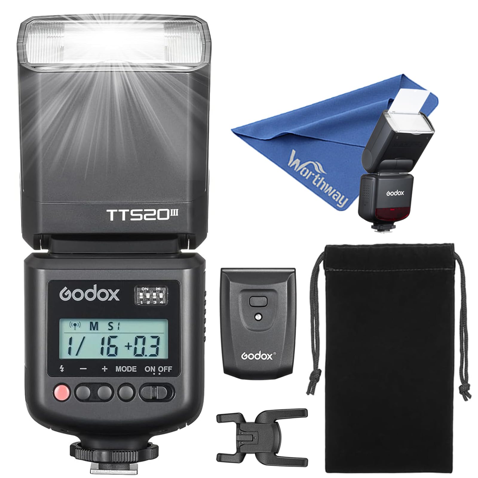 Godox TT520III Universal Hot Shoe Flash - Manual Flash with RT-16 Wireless Transmitter,Compatible for Canon Nikon Sony Pentax Olympus Fuji Panasonic