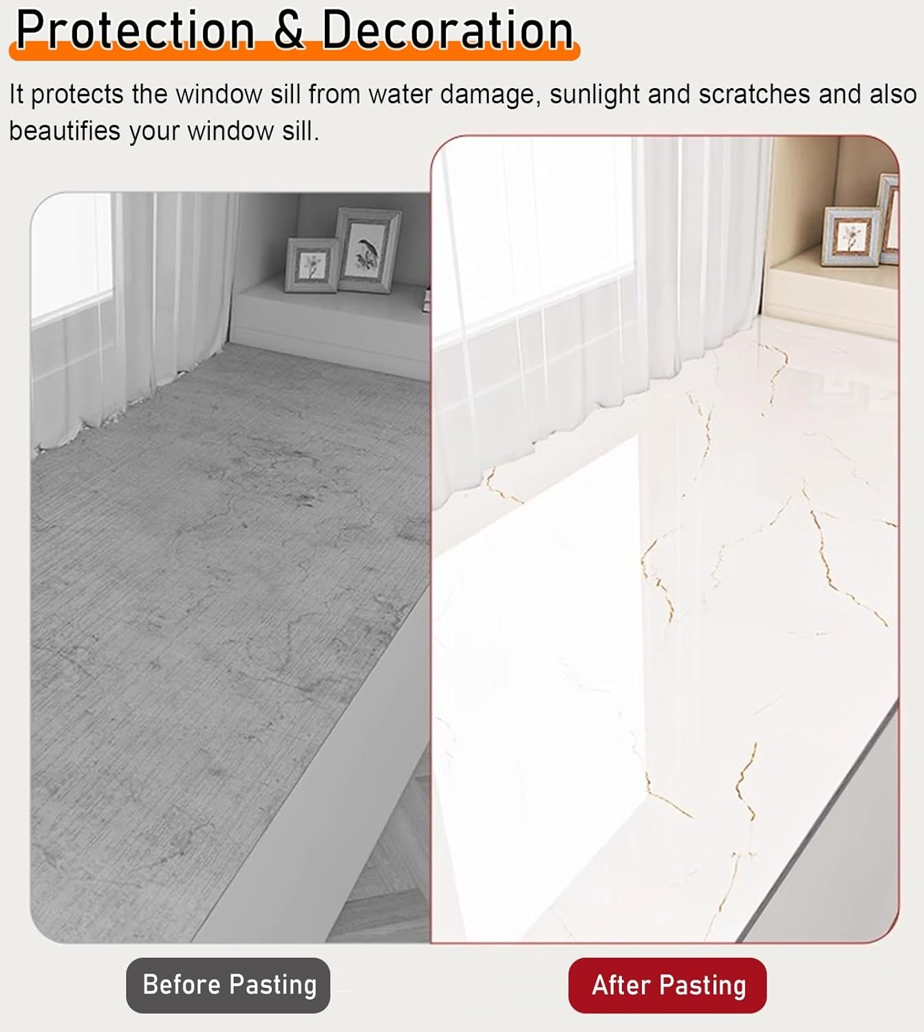 Self-Adhesive Marble Window Sill Wallpaper, Peel & Stick PVC Cover Protector for Bay Windows, Stylish Indoor Replacement, 300x40cm (9.8x1.3ft) - Easy Application