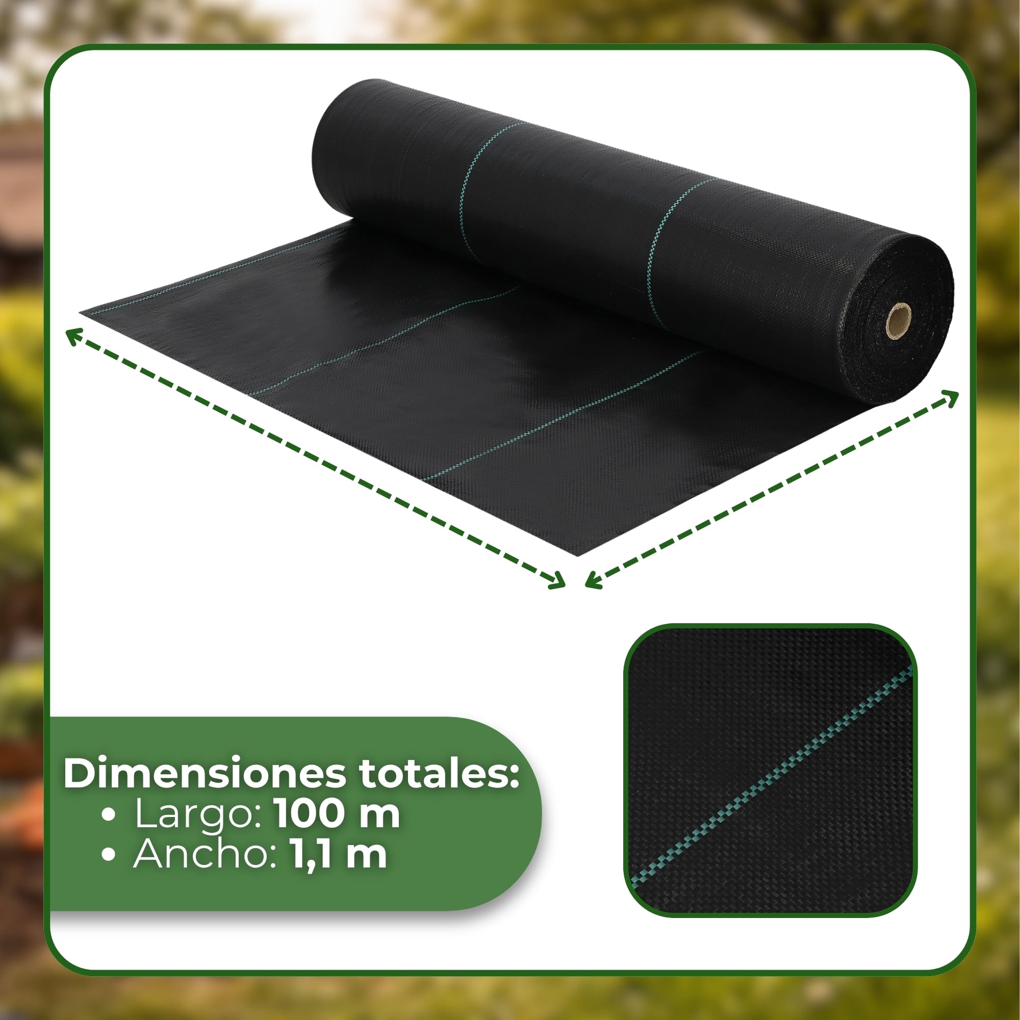 SPRINGOS Malla Antihierbas para Jardín 1,1 x 100 m 70g/m2