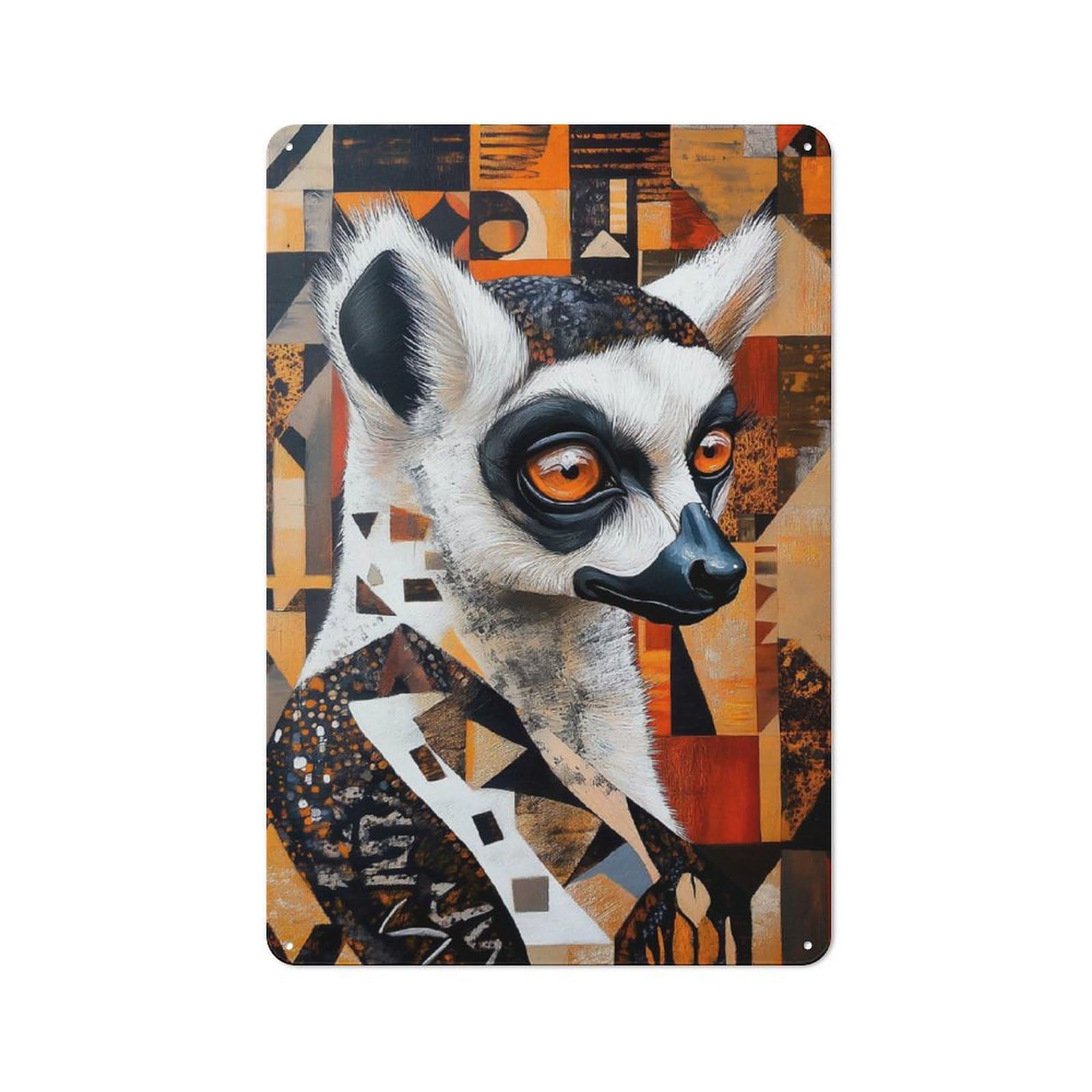 Junmoney African Lemur Portrait Tin Wall Plaque 30X20cm With For Bar Or Restaurant, Housewarming Wall Decor For People Furnishing Bar And Restaurant