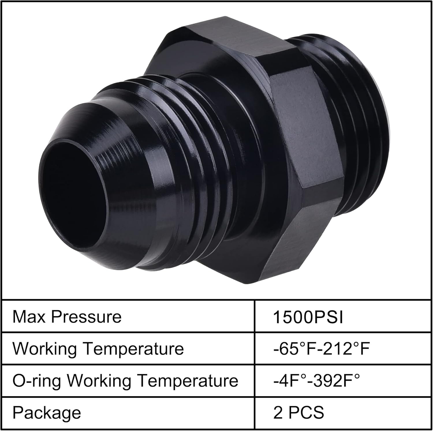 EVIL ENERGY 6AN Flare to 6AN ORB Male Fuel Rail Adapter 2PCS Bundle with Adjustable 3AN-12AN Wrench Aluminum Black