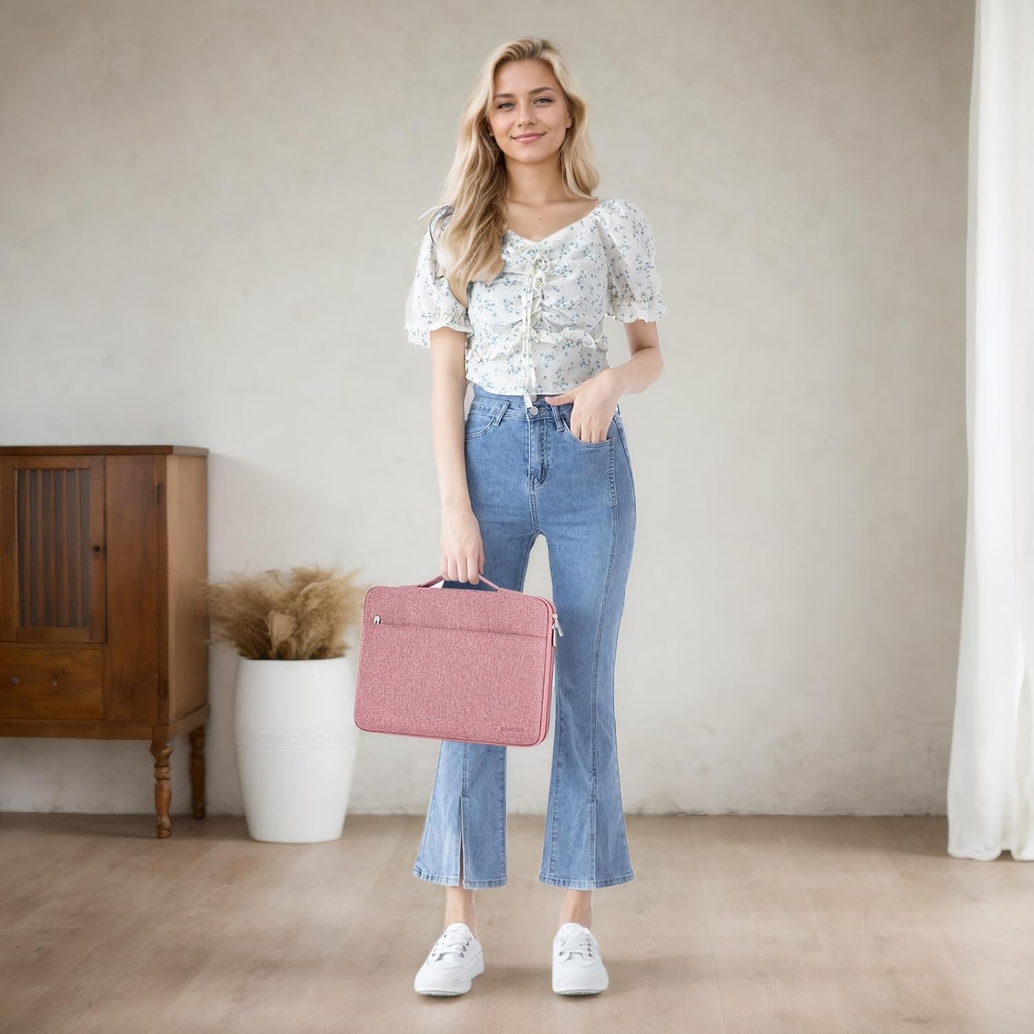 DOMISO 15.6 inch Laptop Case Sleeve Protective Cover Compatible with 16 inch MacBook Pro M4 M3 M2/Pro Max,15.6-16 inch HP Dell ASUS Lenovo Chromebook,Waterproof Computer Cases Bag with Handle,Pink - Image 2