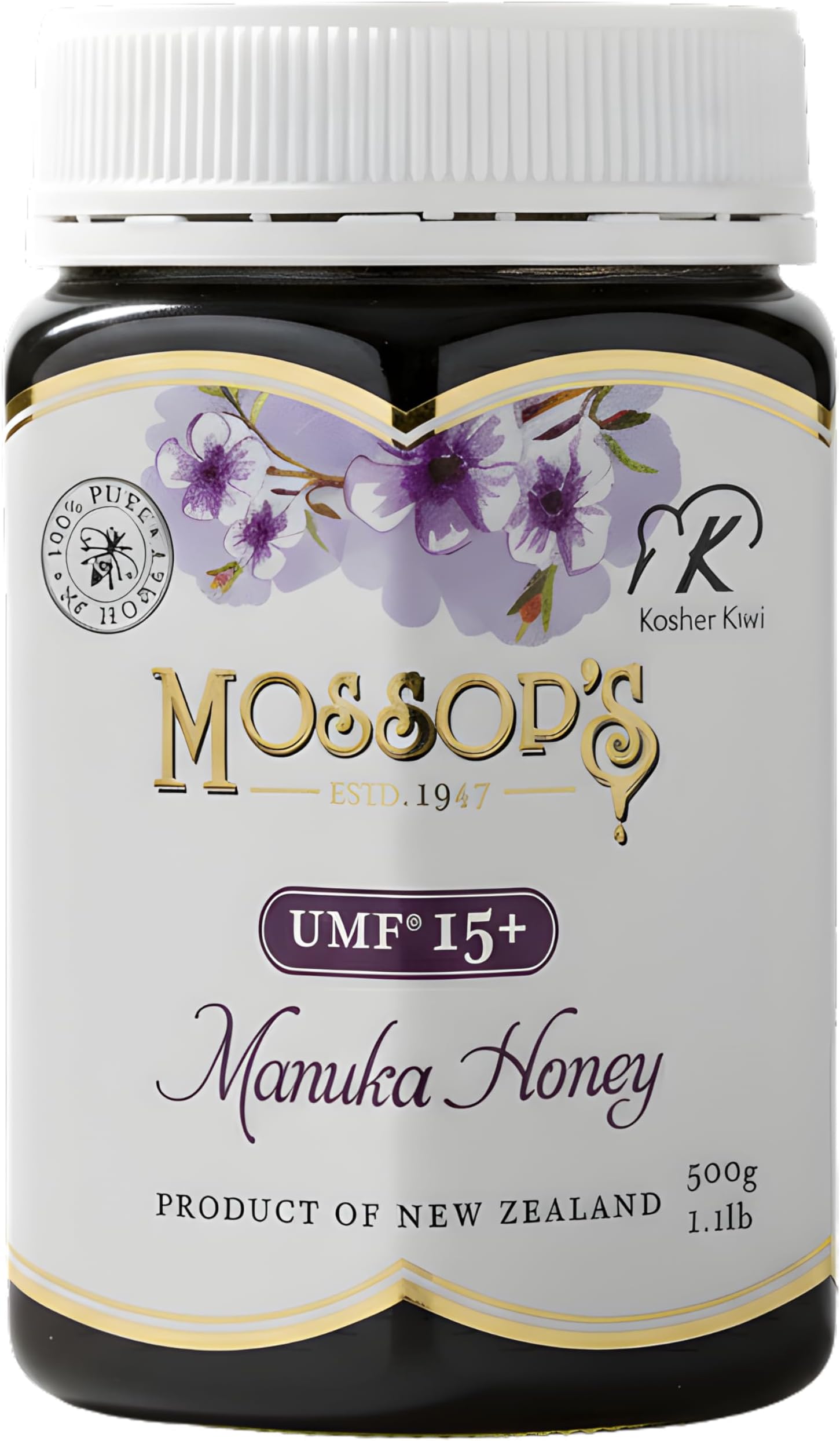 P.R.I Mossop’s Manuka Honey UMF 15+, MGO 514+ 1.1lb New Zealand Raw Monofloral Manuka Honey
