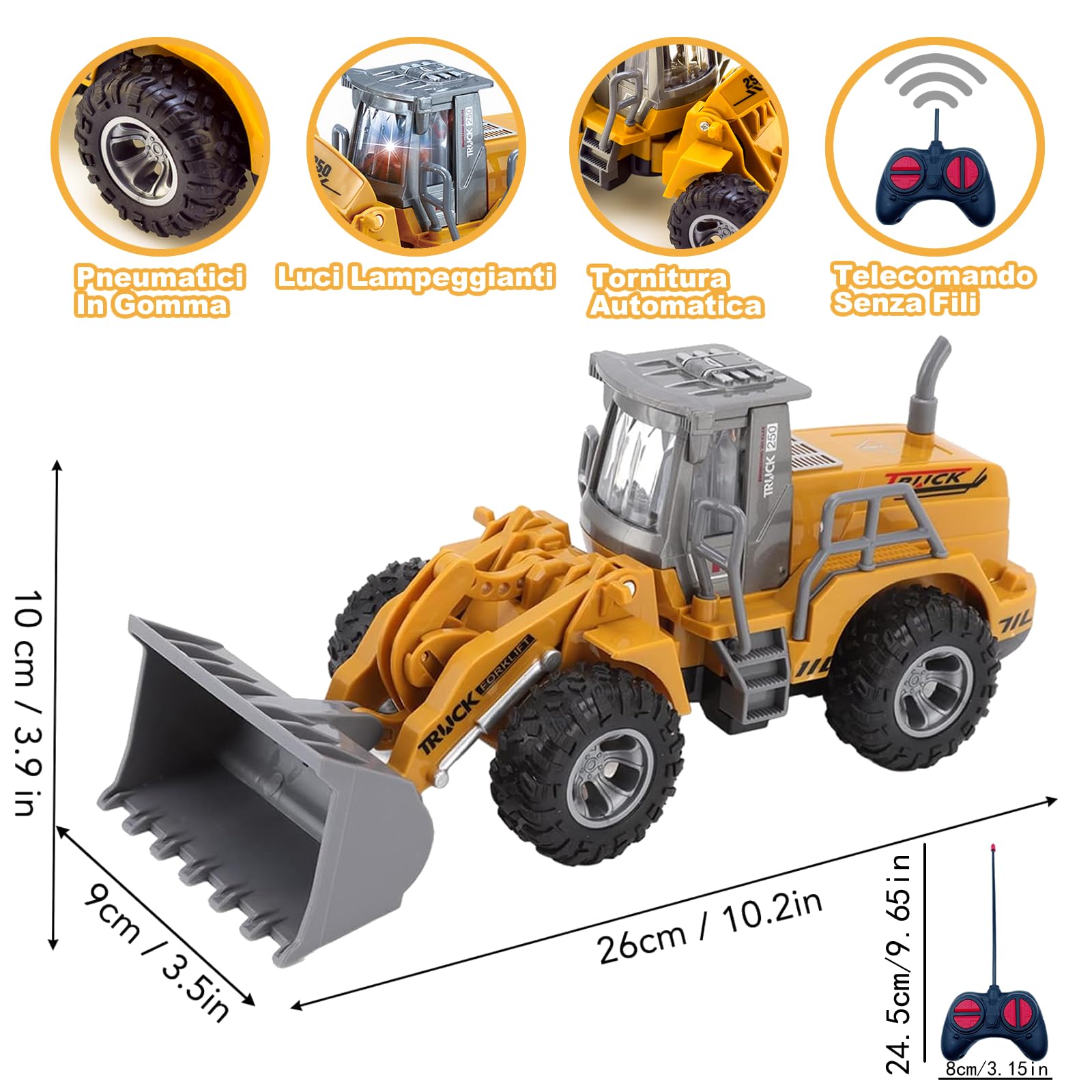 1:32 veicoli da cantiere telecomandato giocattolo,con luci lampeggianti,completamente funzionante Telecomando,Trattore Ruspa Giocattoli per bambini,per Regali Per Bambini (Bulldozer)