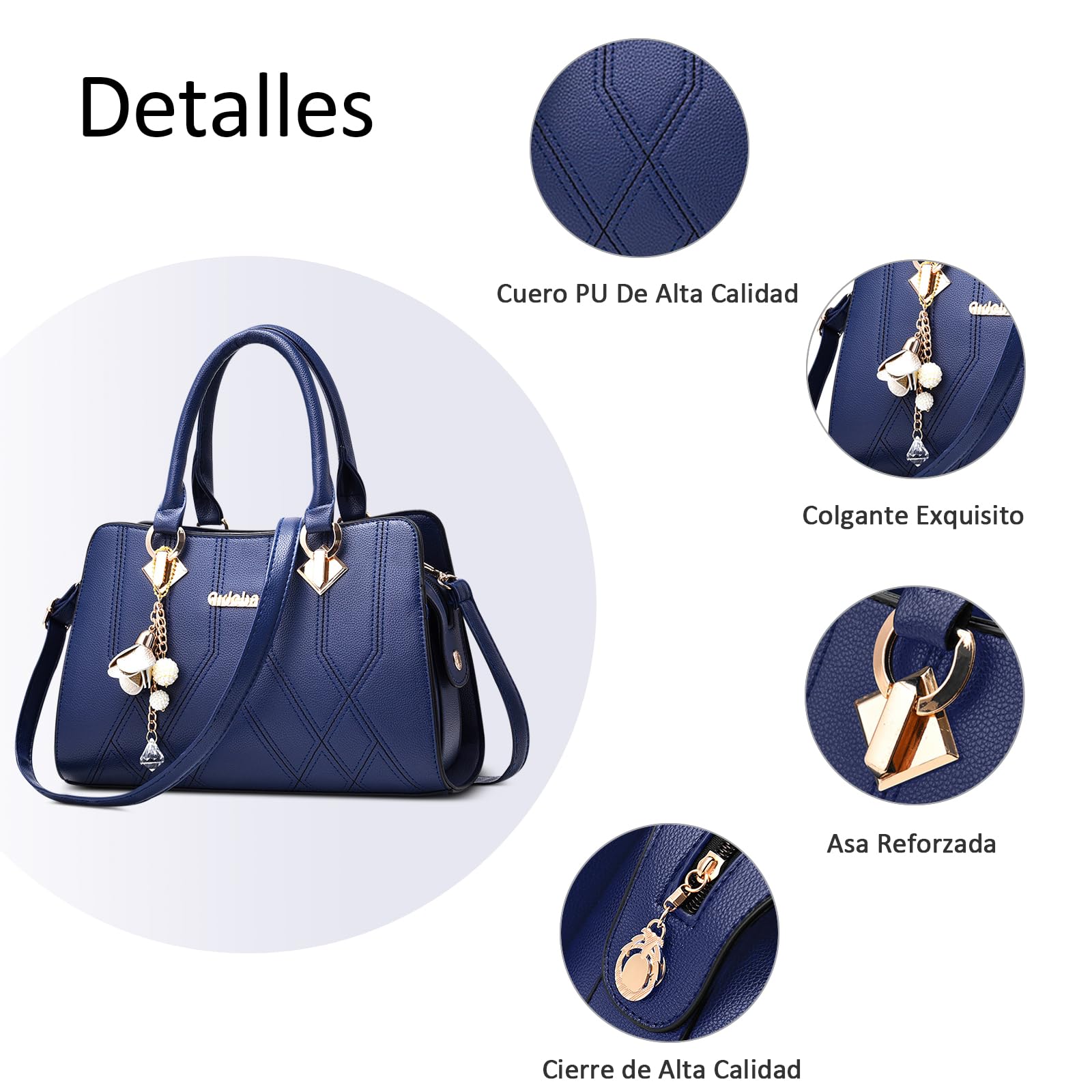 Moda Bolsa de Mujer Elegante Bolso de Mano Colgante de Flores Señoras Bolso Bandolerade Bolso de Hombro Cuero PU Shopper Bolsos Tote para Viajar Trabajo Negocio Citas Azul