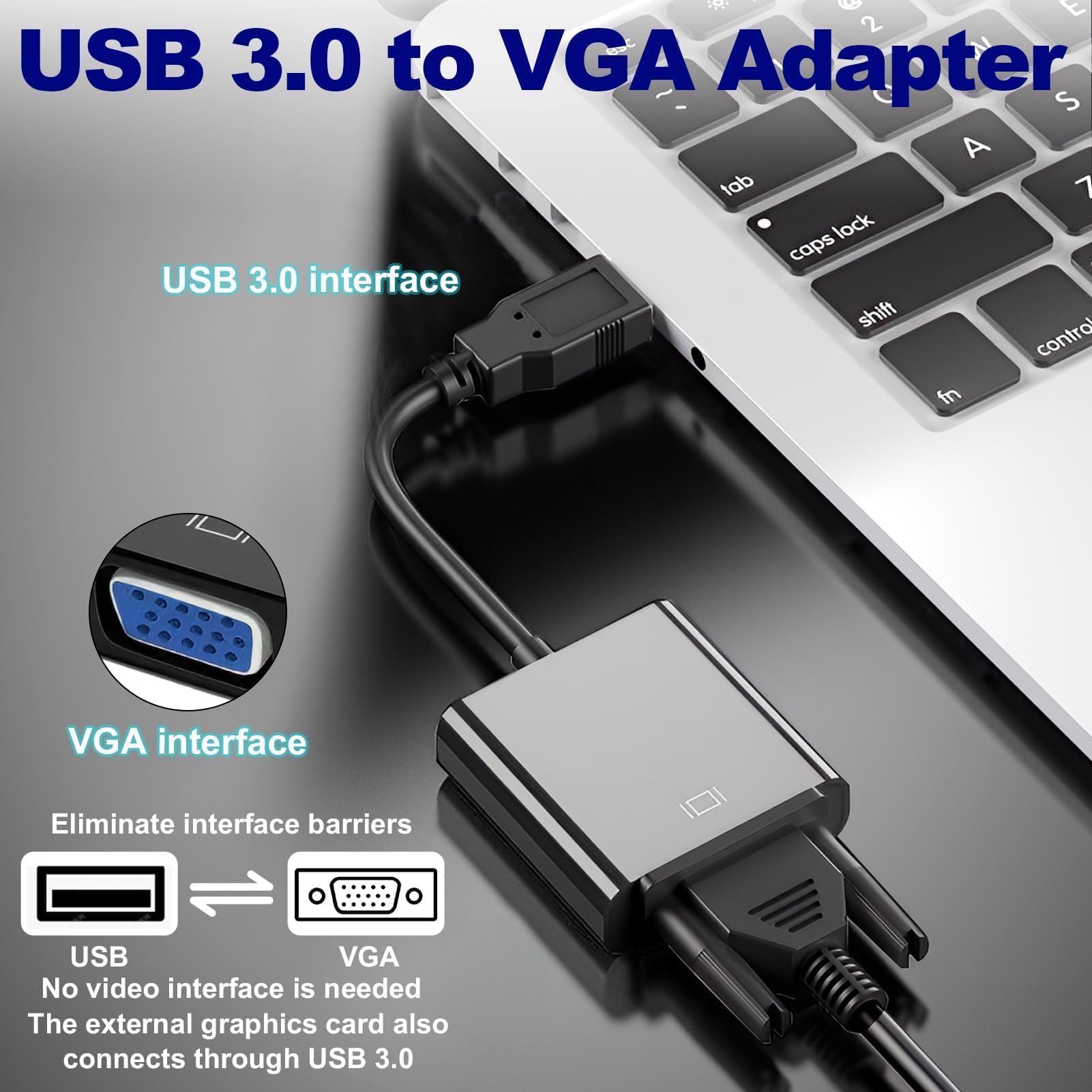 Adaptateur USB 3.0 vers VGA avec Driver Externe, Convertisseur Vidéo HD 1080p, Multi écrans pour PC, Ordinateur Portable, TV HDTV, Moniteur VGA, Projecteur, pour Windows XP/8/8.1/10/11