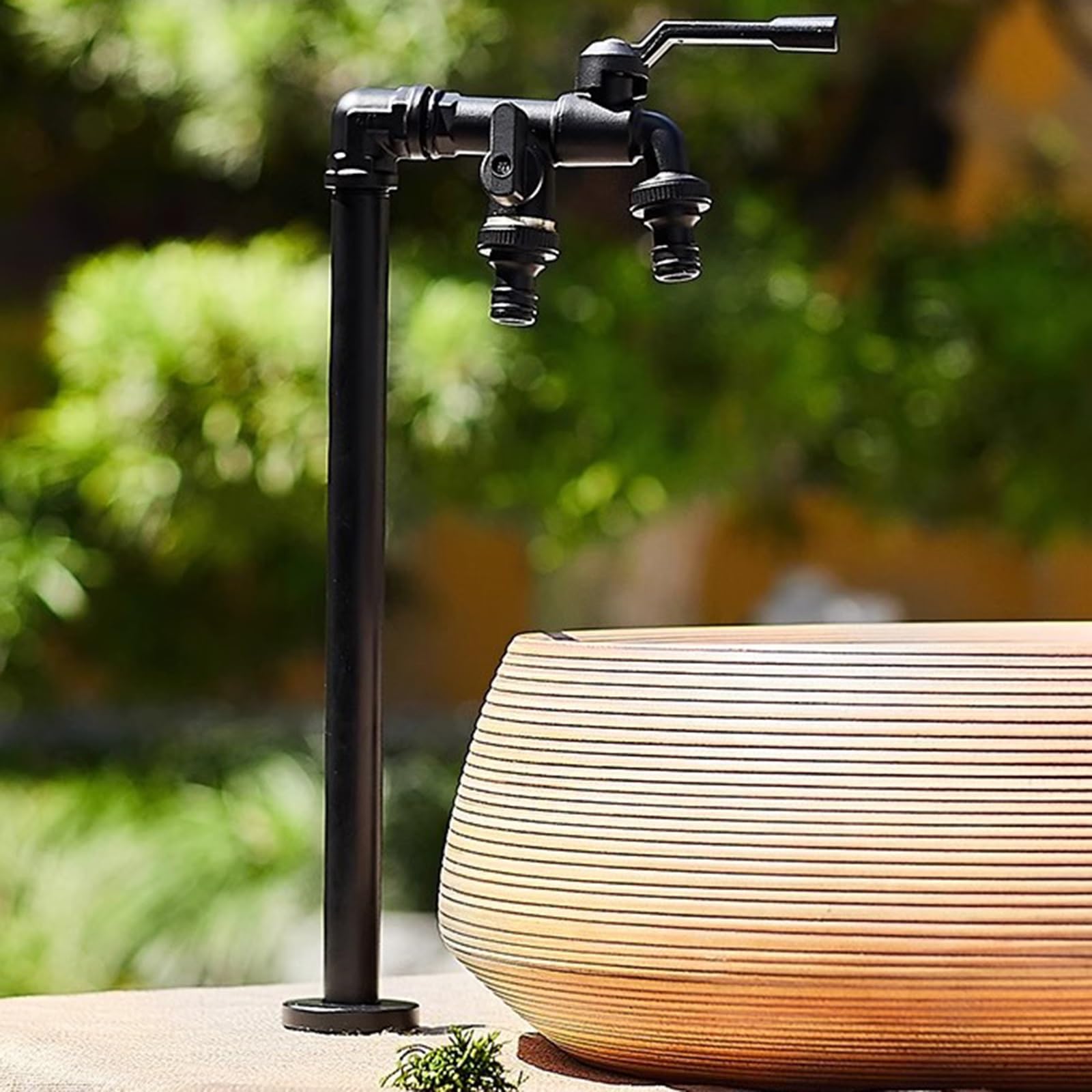 Columna de Agua de Jardín de Cobre con Doble Salida, Grifo Vertical Exterior Resistente al Frío y A Las Heladas, Fuente Jardin Exterior(Black,32CM/13IN)