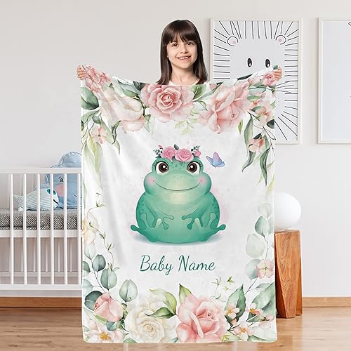 D-Story Mantas de bebé personalizadas para niñas, manta de sueño de rana personalizada para bebé, regalo de bebé personalizado para niña para niñas