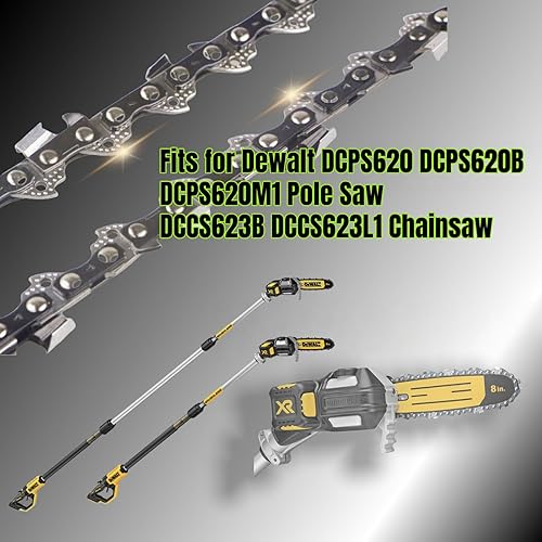 Miniatura 3 de (4 unidades) Cadena de sierra de poste de 8 pulgadas para motosierra Dewalt DCPS620B DCPS620M1, reemplazo de cadena de motosierra de 8 pulgadas