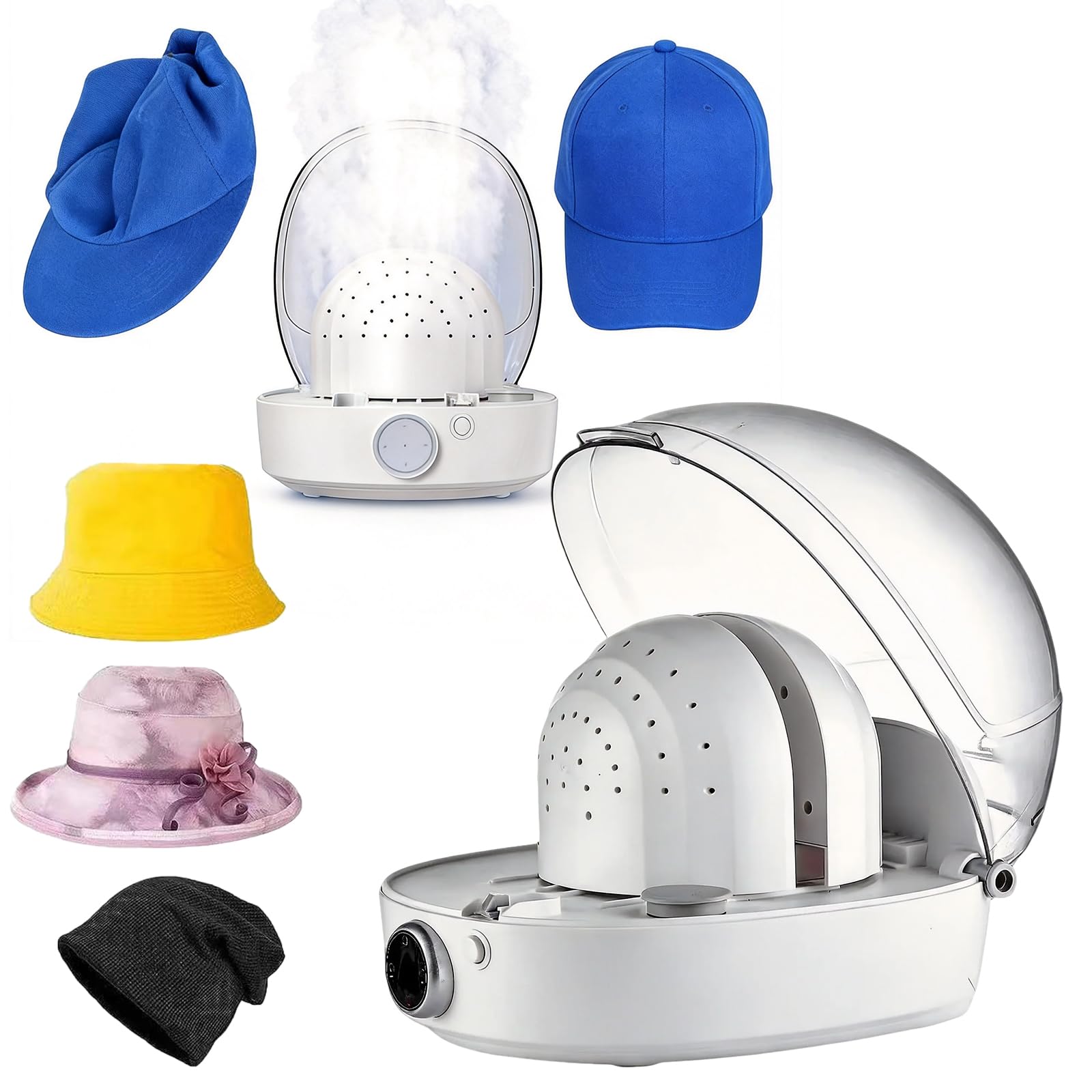 Machine De Nettoyage à Vapeur Pour Casquettes, 1000w Nettoyeur Automatique Avec RéServoir D'Eau 300 Ml Pour Casquettes Baseball, Chapeaux Et Perruques Nettoyage à La Vapeur à 360°