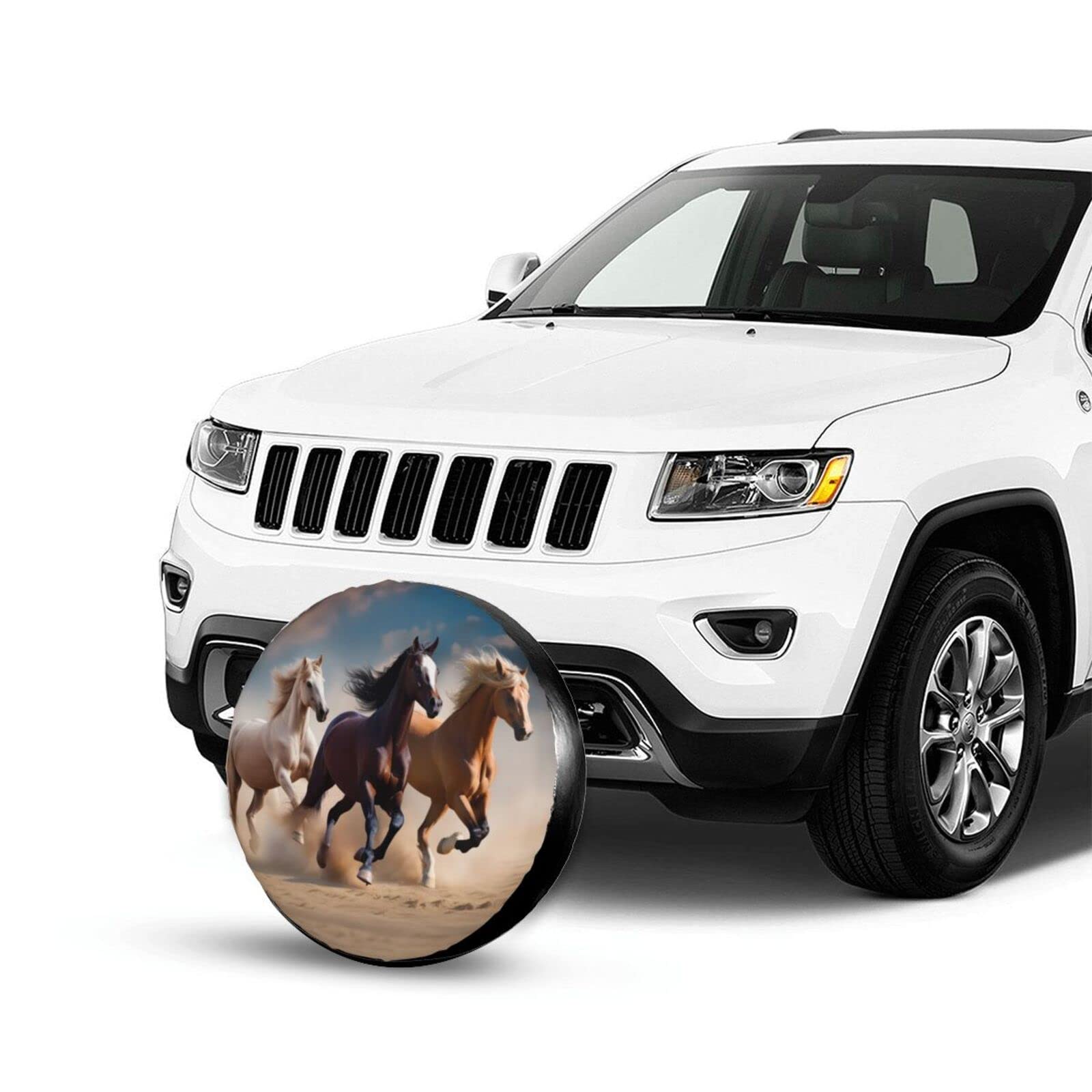 Horse Print Spare Tire Cover - Universal Fit Weatherproof Wheel Protector For Trailer, RV, SUV, Truck (15 Inch)