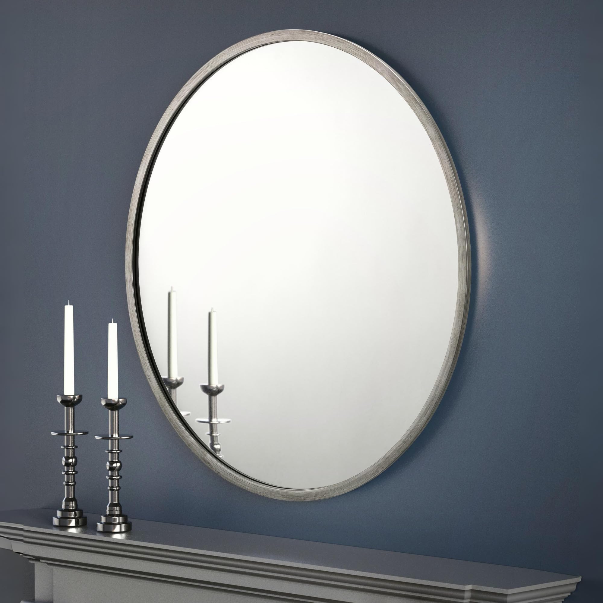 Julian Bowen Octave Round Pewter Wall Mirror - 80cm Diameter