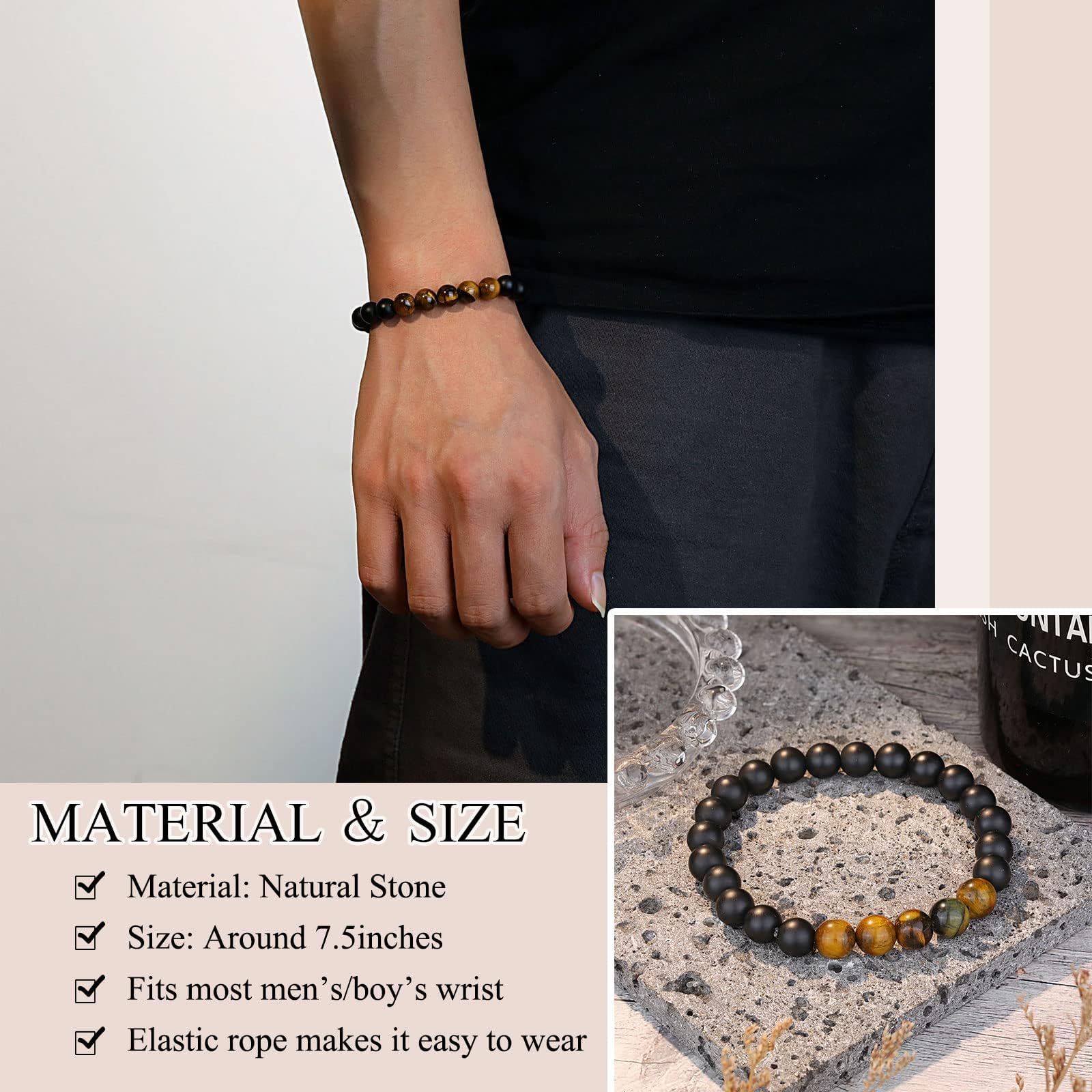 YELUWA 21°30°40°50°60°Regali di Compleanno per Lui Bracciale di Pietre Naturali per Padre Figlio Nonno Fratello Fidanzato Marito Anniversario San Valentino Festa del Papà Regalo di Laurea