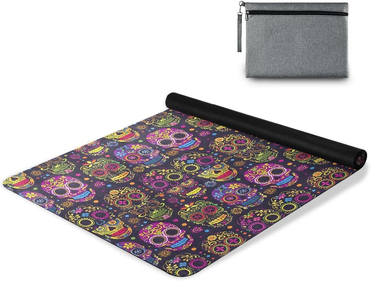ALAZA Colorful Sugar Skull Seamless on Black Yoga Mat Non Slip Fitness Exercise Mat, Workout Mat for Yoga, Pilates and Floor Exercises