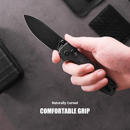 Miniatura 3 de Vosteed A0501 - Navaja plegable de bolsillo para uso diario con mapache, hoja de 3.25" 14C28N con lavado de piedra negro, cerradura de barra