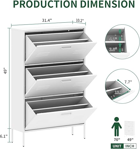 Miniatura 2 de Armario de almacenamiento de zapatos con 3 cajones abatibles, organizador de zapatos independiente con marco de metal para entrada, pasillo,