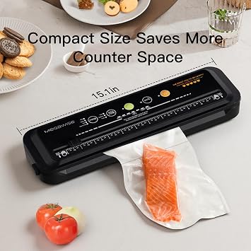 Updated Vacuum Sealer Machine (2025), MEGAWISE Food Sealer w/Starter Kit, Dry & Moist Food Modes, Compact Design with 10 Vacuum Bags & Built-in Cutter