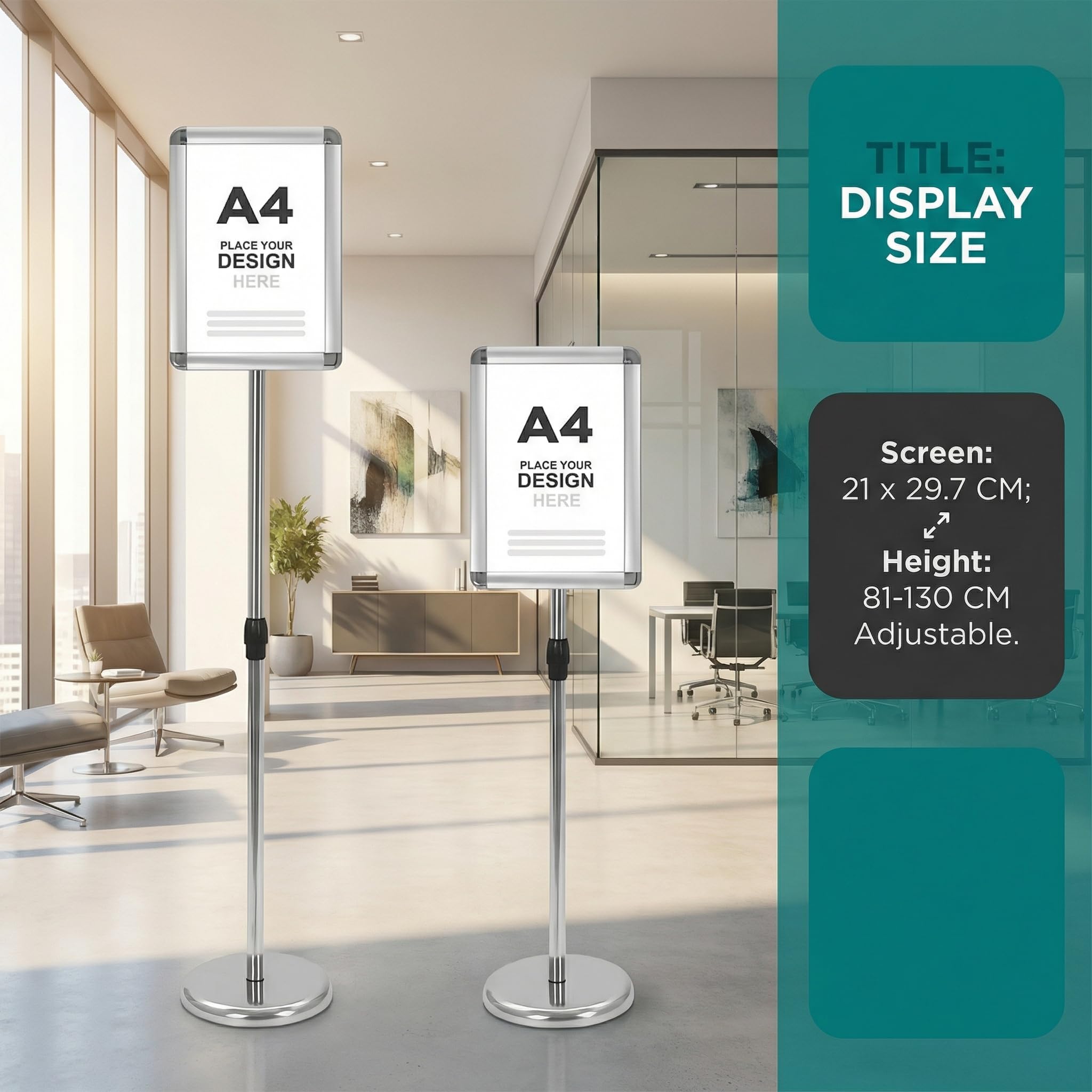 A4 Aufsteller Höhenverstellbar 81-130cm, Infoständer aus Edelstahl, Klappbarer Plakatständer & Präsentationsständer für Hoch-/Querformat, Wetterfest für Innen- und Außenbereich
