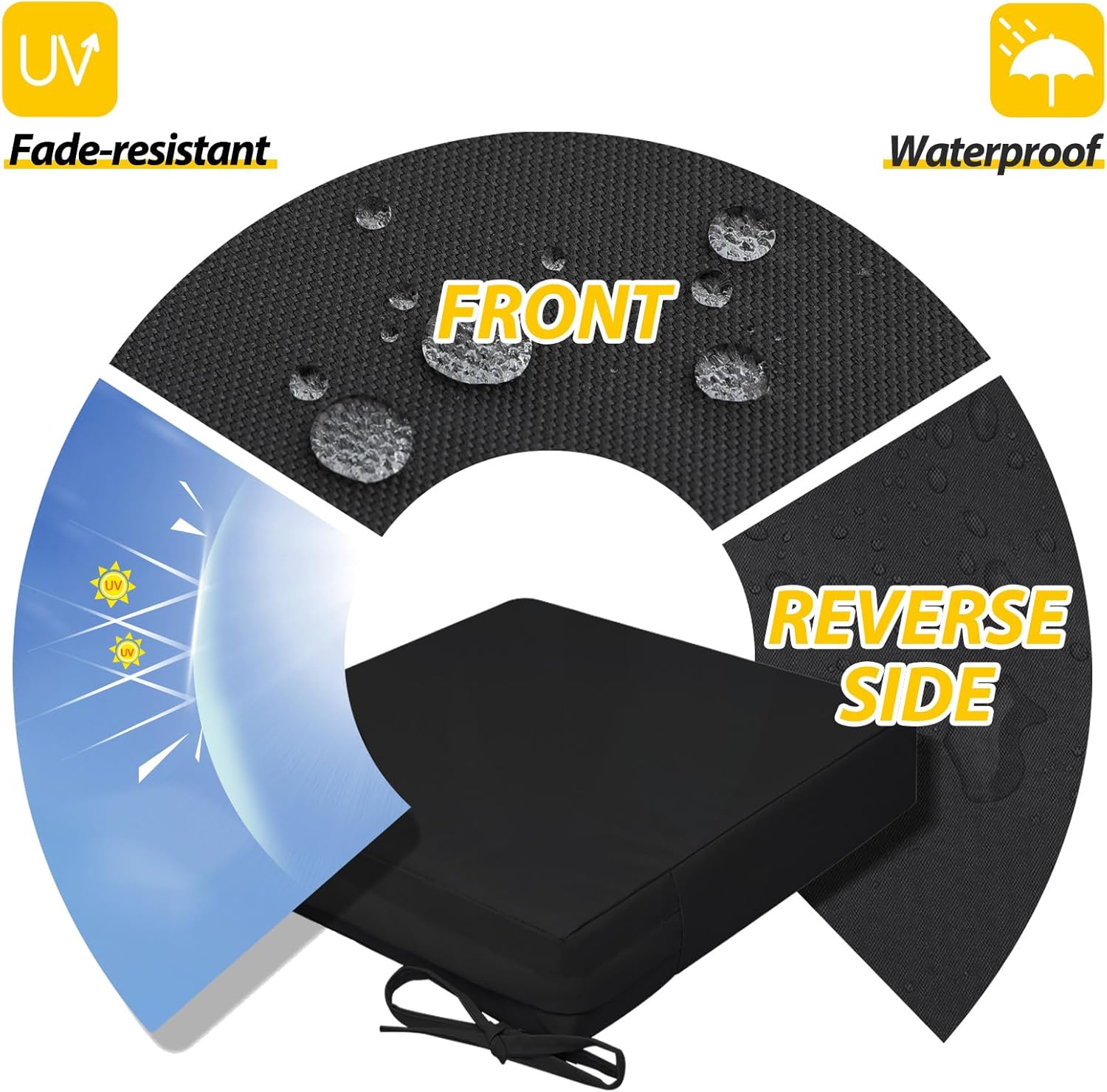 AAAAAcessories Outdoor Seat Cushions for Chairs, Waterproof, Fade-Resistant, 20" x 20" x 3", Patio Furniture Replacement Cushions, Set of 2, Charcoal Black