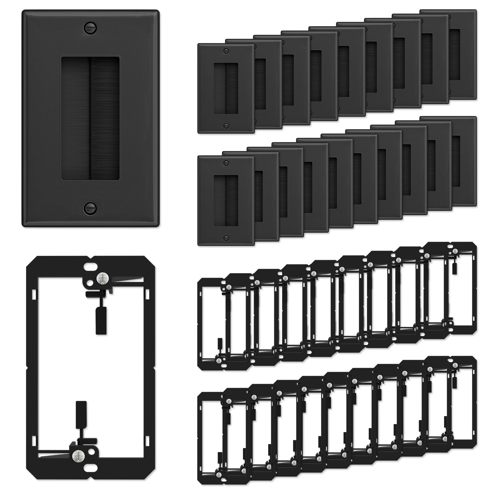 iwillink 20-Pack Brush Wall Plate with Low Voltage Mounting Bracket, Black